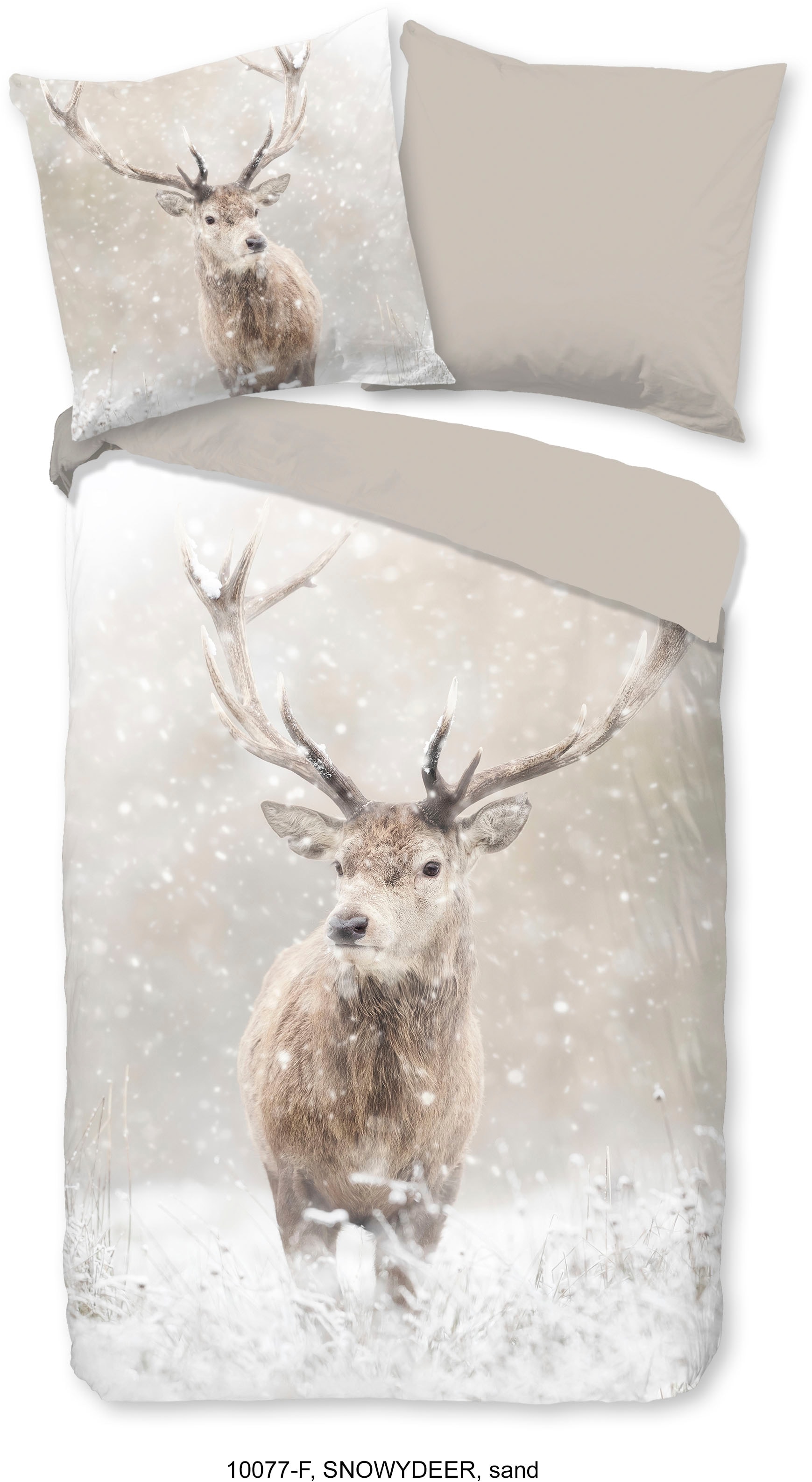 good morning Wendebettwäsche "Snowydeer" 2 Stk. Flanell, Biber, Baumwolle, Winter, Warm, Wendeoptik, Reh, Hirsch, Sand