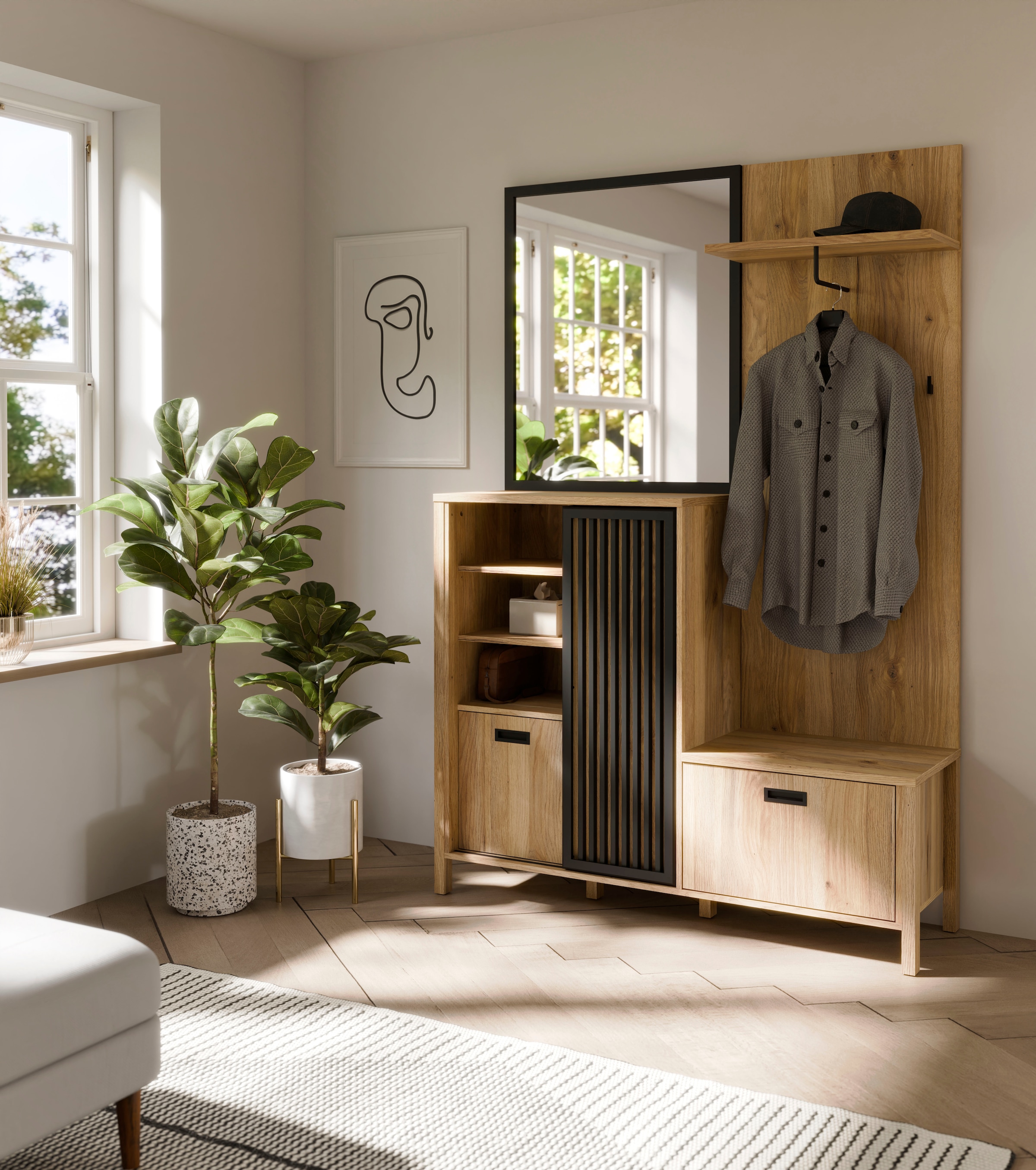 FORTE Kompaktgarderobe »Jytana« Kompaktgarderobe, Stauraum, Lamellenoptik, Trendfarbe