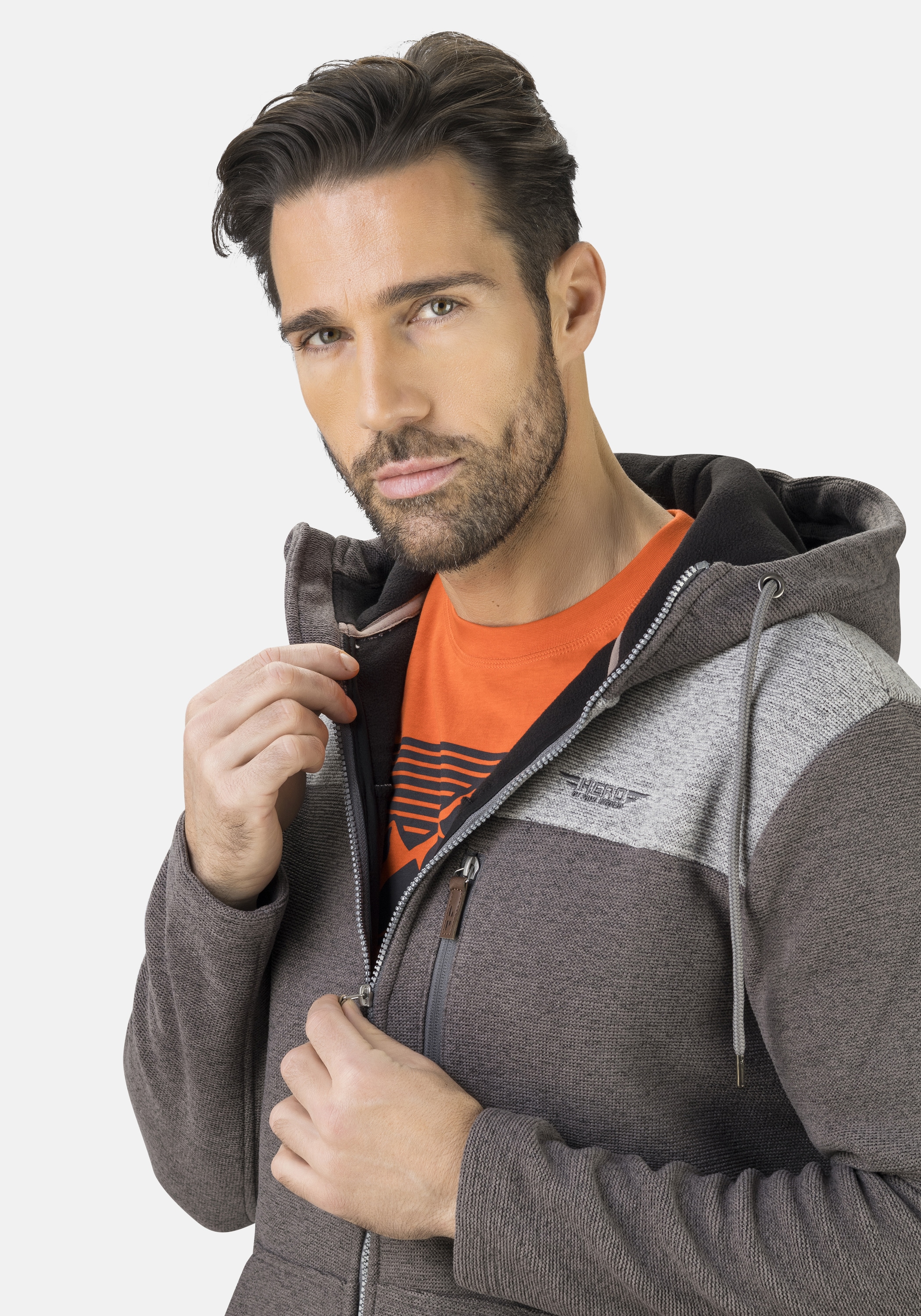 HERO by John Medoox Fleecejacke »Hero by John Medoox Hoodie Strick- Fleecejacke«, fleece Straight Fit Casual Atmungsaktiv für Herren