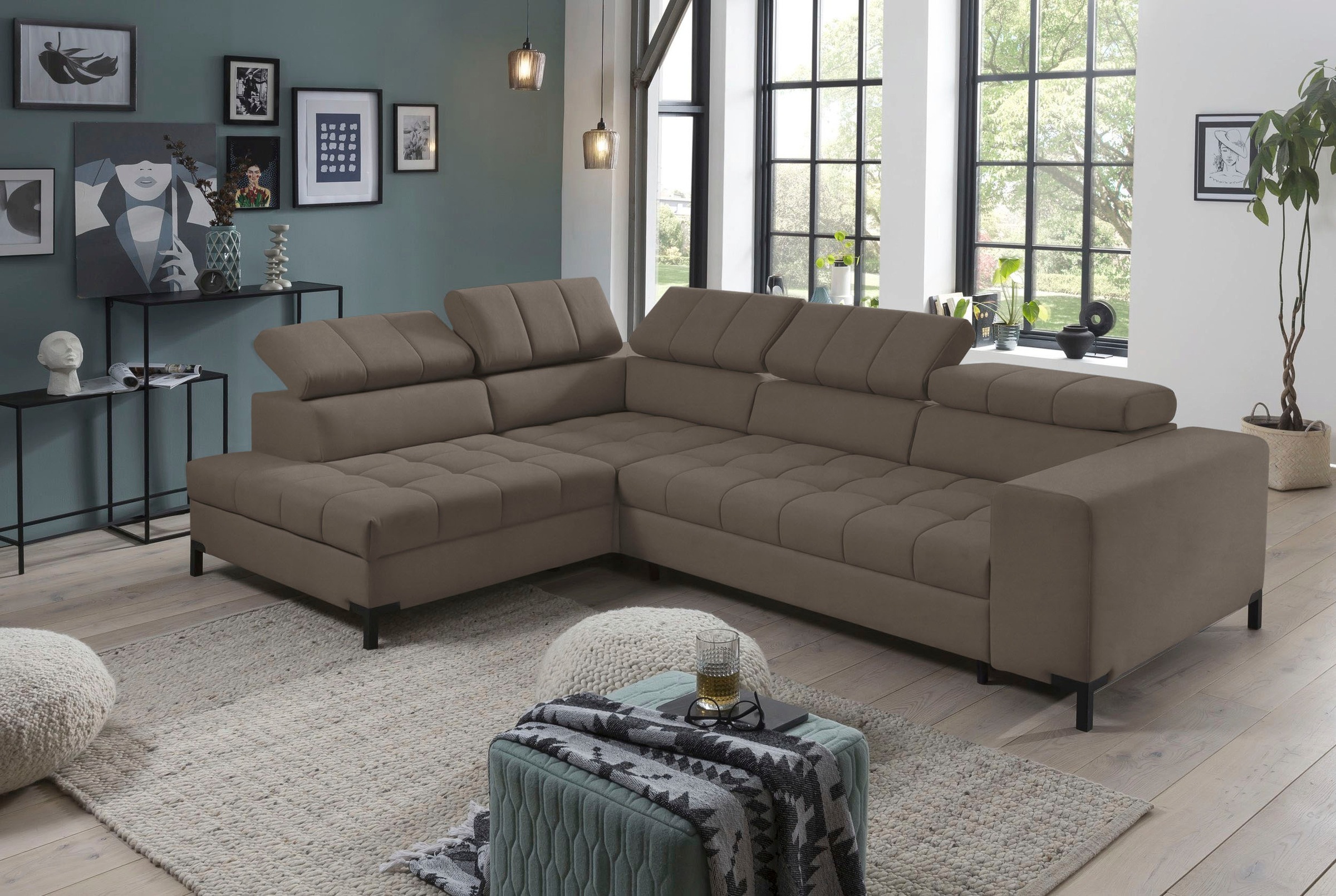 exxpo - sofa fashion Ecksofa »Bocco, hochwertige Verarbeitung, toller Sitzkomfort, bequem, L-Form«, wahlweise mit Bettfunktion u. Bettkasten, inkl. Kopfteilverstellung