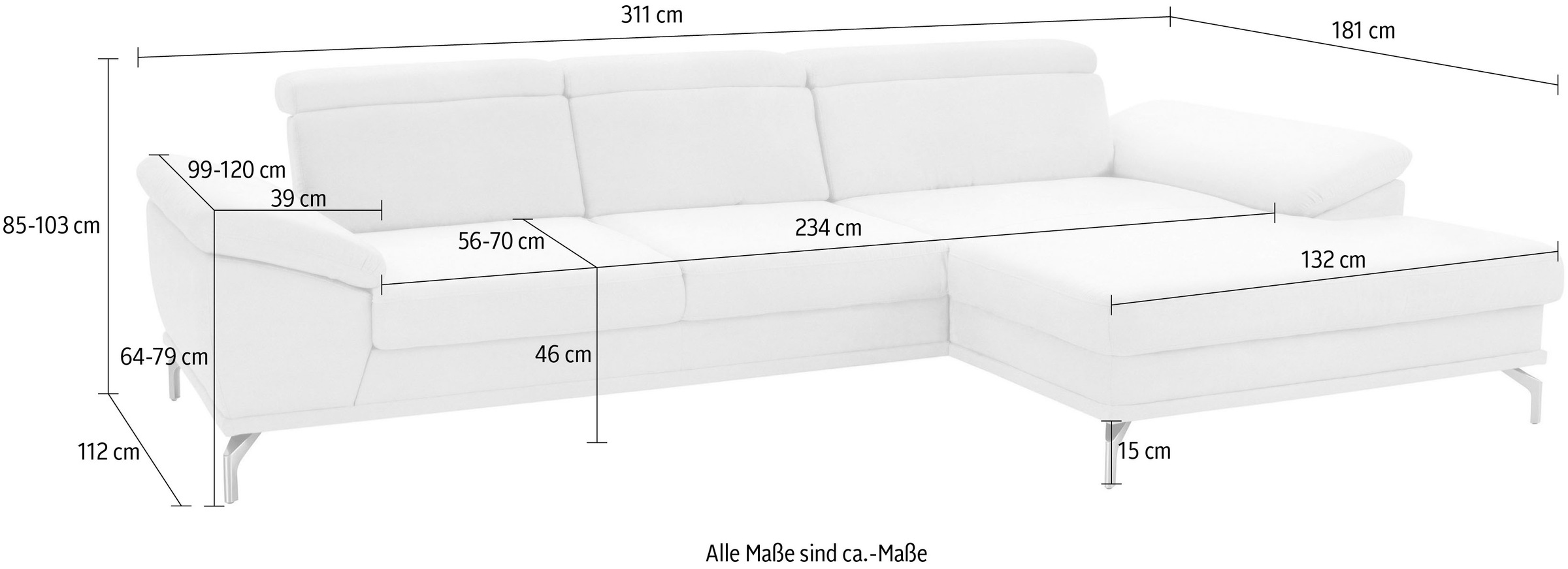 sit&more Ecksofa »Scorpio L-Form«, inklusive Sitztiefenverstellung, wahlweise mit Kopfverstellung