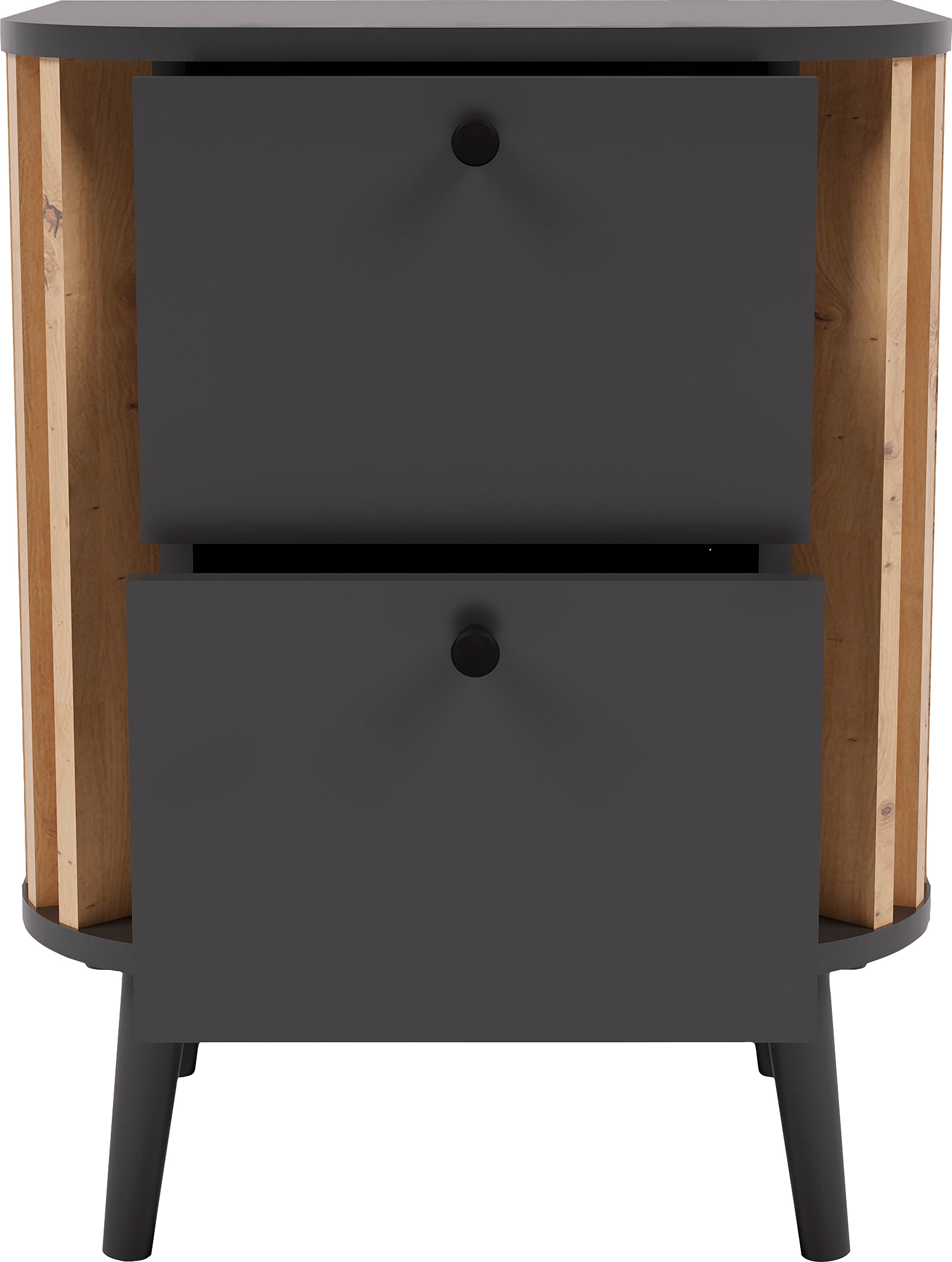 INOSIGN Nachtkommode »Stavanger, Höhe 60 cm, Paneel-Stäbchen-Optik, 2 Schubkästen«, (1 St.), Nachtkonsole, Nachttisch, Nako, Kommode
