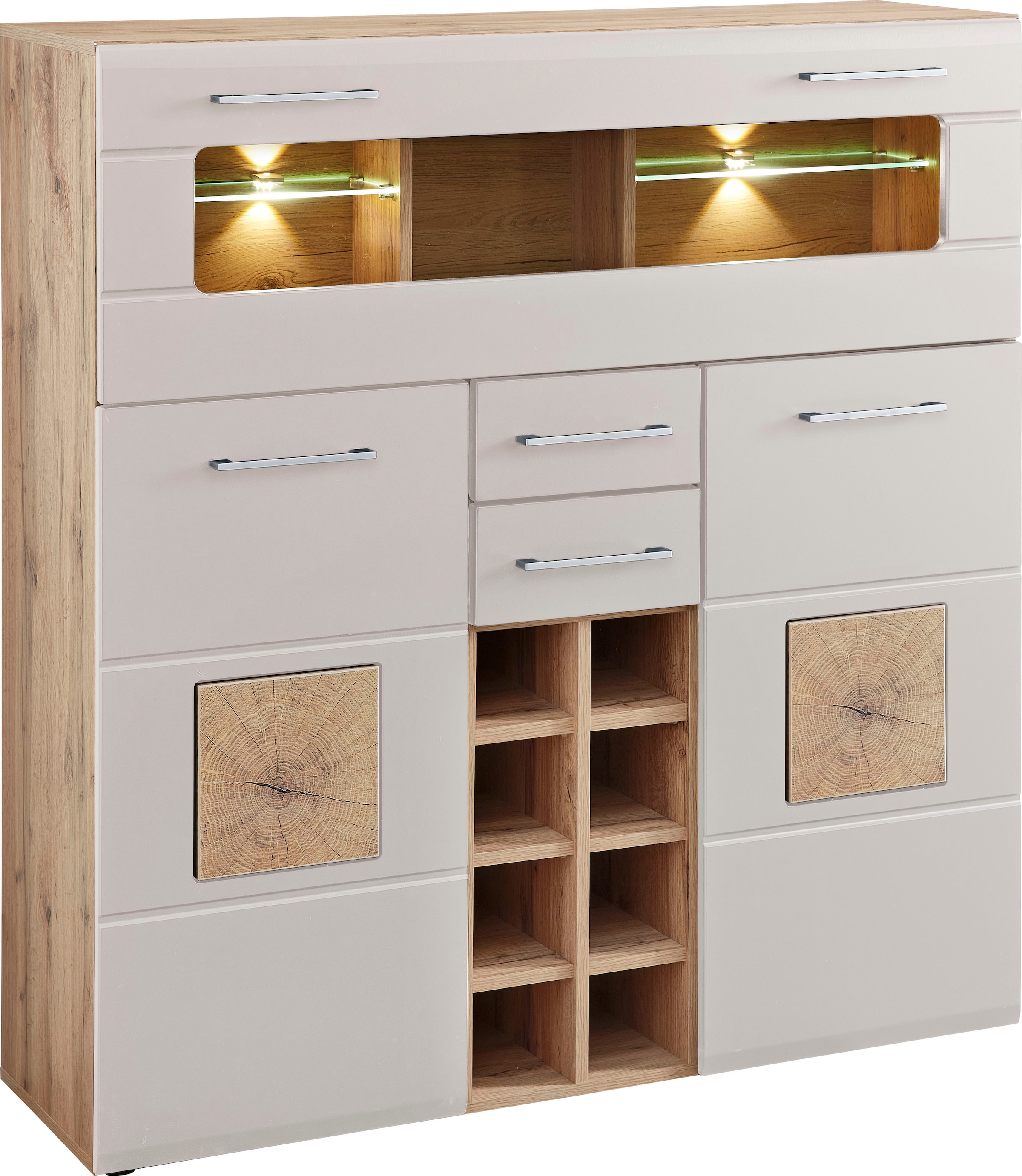 Innostyle Highboard »Barschrank SINFONIE, 120/129/37 cm BxHxT« 1 Stk. tlg. 2 türig, 8 Flaschenfächer, 1 Glasklappe, LED-Beleuchtung, Soft-Close