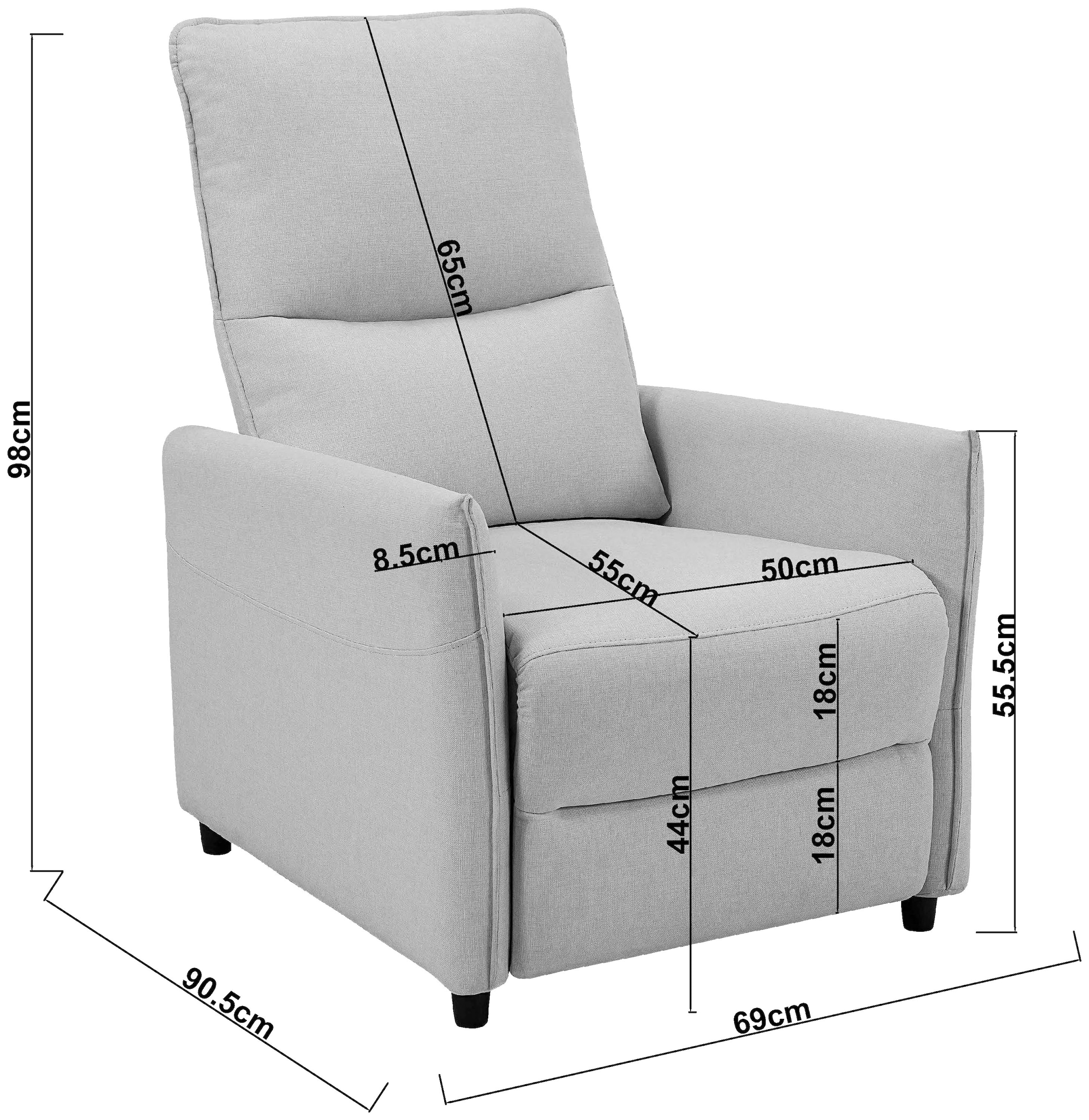 INOSIGN Relaxsessel »CURRIE, mit Liegefunktion, Webstoff-Bezug, Federkern,«, Ruhe-Sessel, Lese-Sessel, TV-Sessel