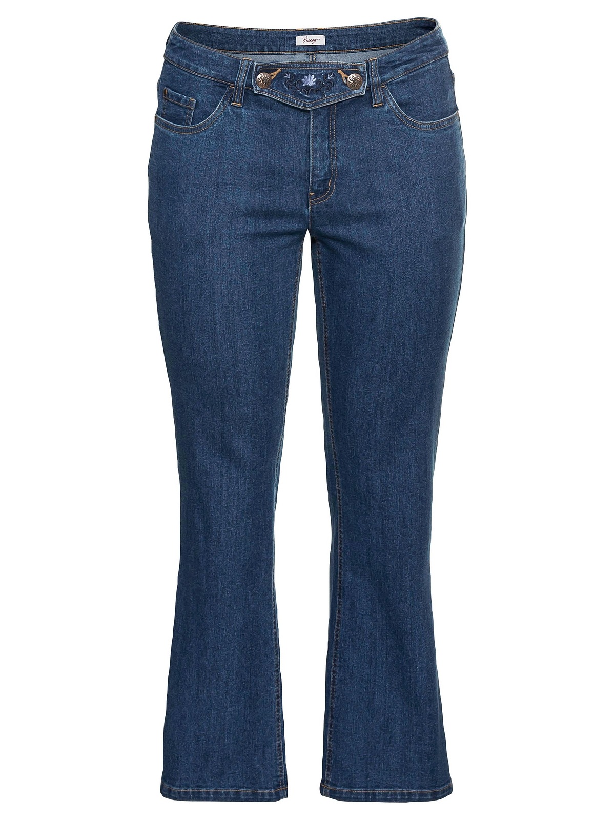 Sheego Bootcut-Jeans BAUR abknöpfbarem bestellen im für Latz »Große Größen«, | mit Trachtenlook