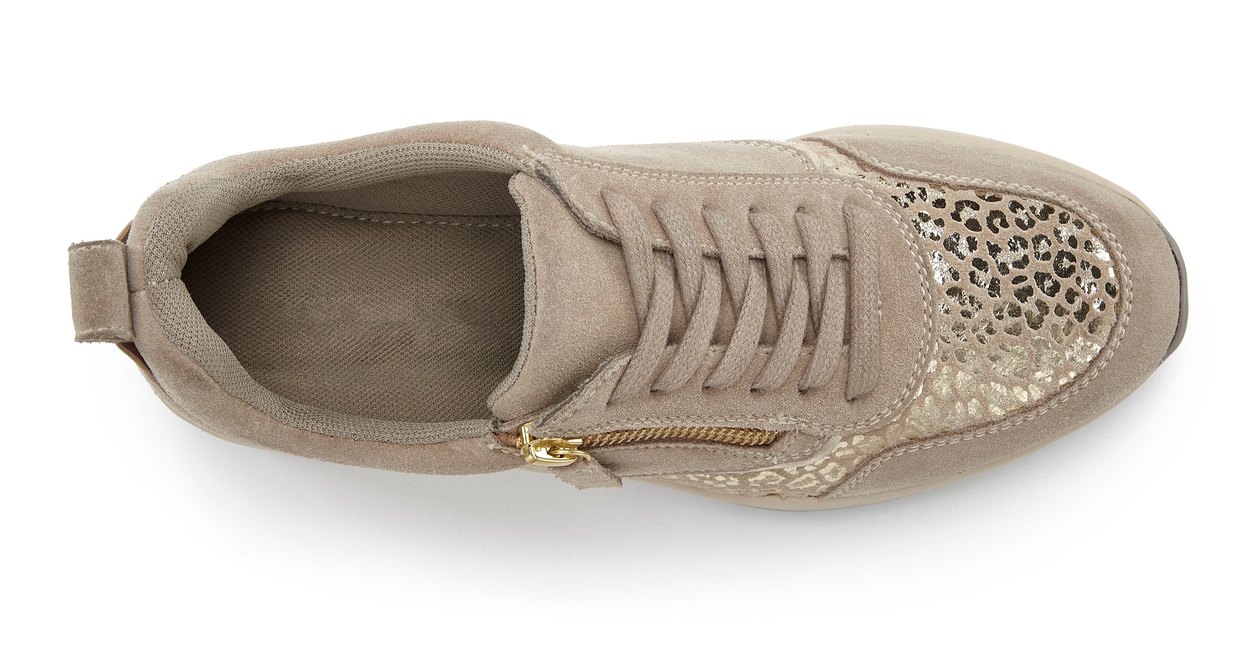 LASCANA Sneaker »Freizeitschuh, Halbschuh,«, aus Leder mit innenliegendem Keilabsatz und Leo-Druck