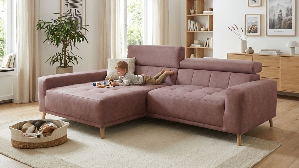 OTTO home "Greevy 248 x 172 cm mit Steppungen, für gängige Saugroboter geeignet" Kopfteile verstellbar, L-Form, aus Pet Friendly Bezug