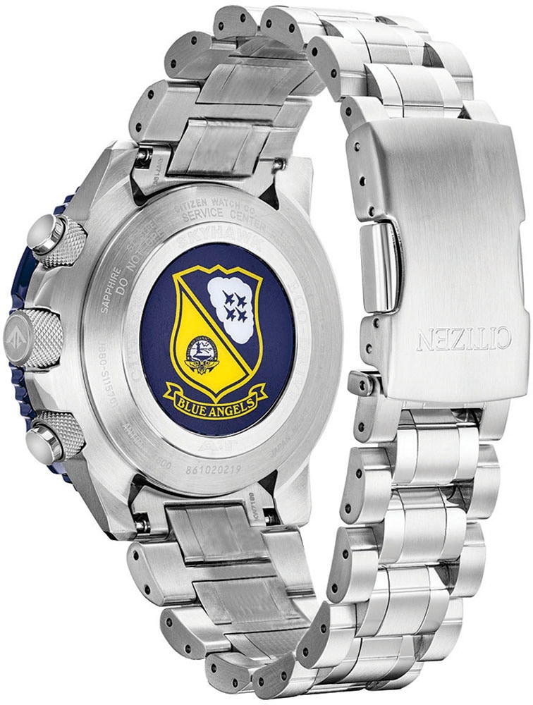 Citizen Funkchronograph »Promaster Skyhawk "Blue Angels"«, Armbanduhr, Herrenuhr, Solar, Stoppfunktion, Edelstahlarmband
