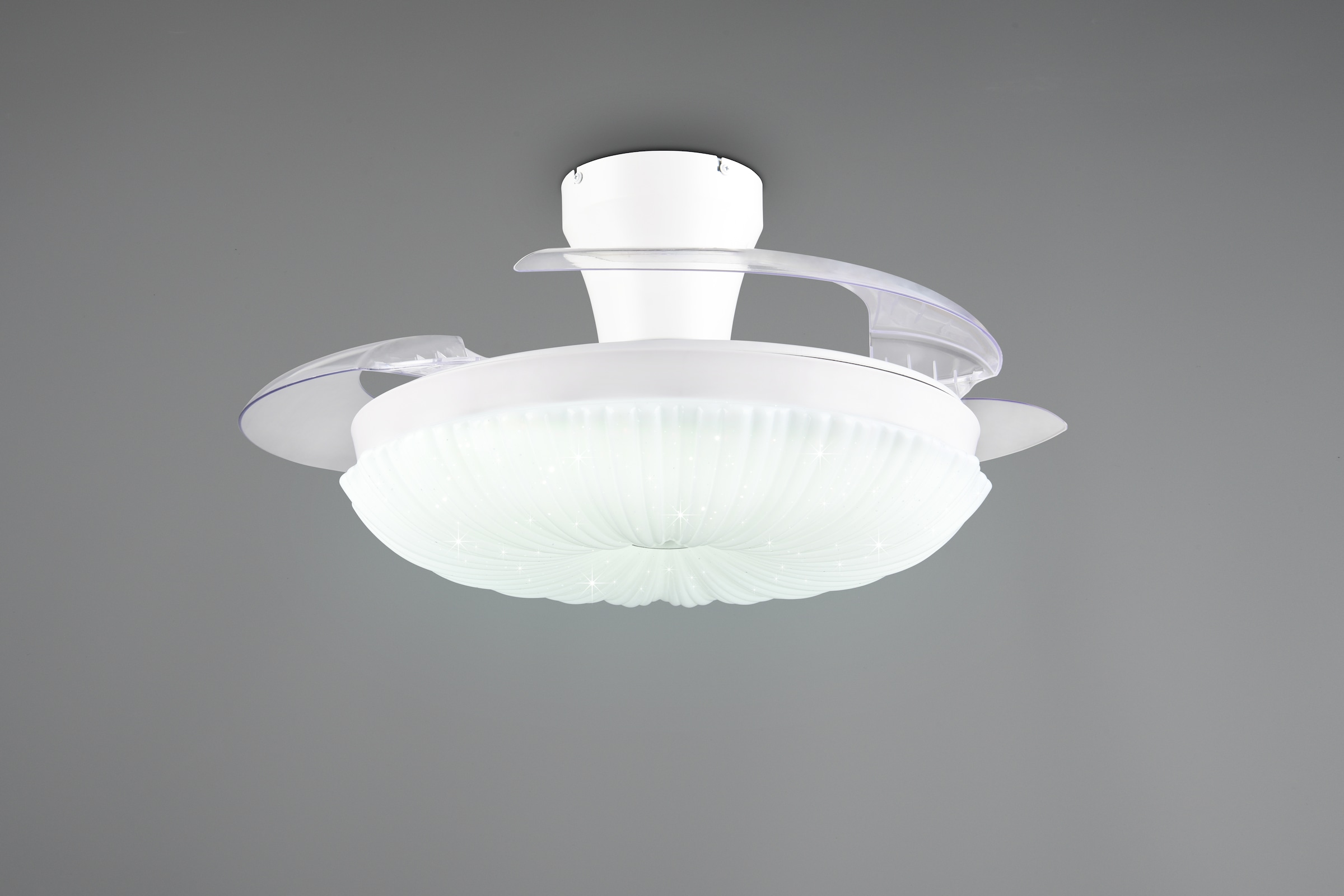 REALITY Leuchten LED Deckenleuchte »KIRUNA mit Ventilator, Deckenventilator mit ausklappbaren Flügeln 30W« LED-Board 1 Stk. Farbwechsler | warmweiß - kaltweiß Ø 49-106 cm (aufgeklappt), 6 Stufen, LED 32W CCT dimmbar Timer Fernb.