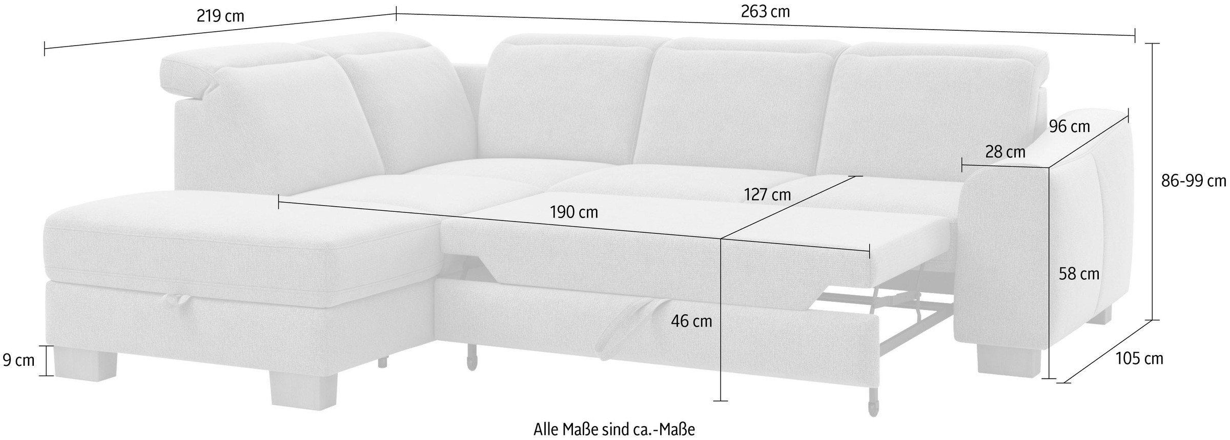 Home affaire Ecksofa »Dundee L-Form«, wahlweise mit Kopfteilverstellung und zusätzlich mit Bettfunktion