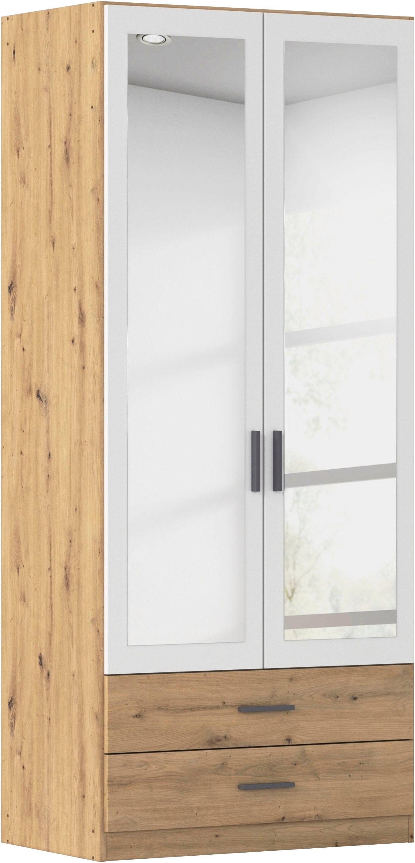 rauch Kleiderschrank "Schrank Garderobe Ankleide GAMMA Breiten 91/136/181/226/271/315/360 cm" in 3 Ausstattungen BASIC/CLASSIC/PREMIUM (inkl. SOFT-CLOSE-Funktion), verschiedene Griff-Varianten, mit Spiegel TOPSELLER MADE IN GERMANY