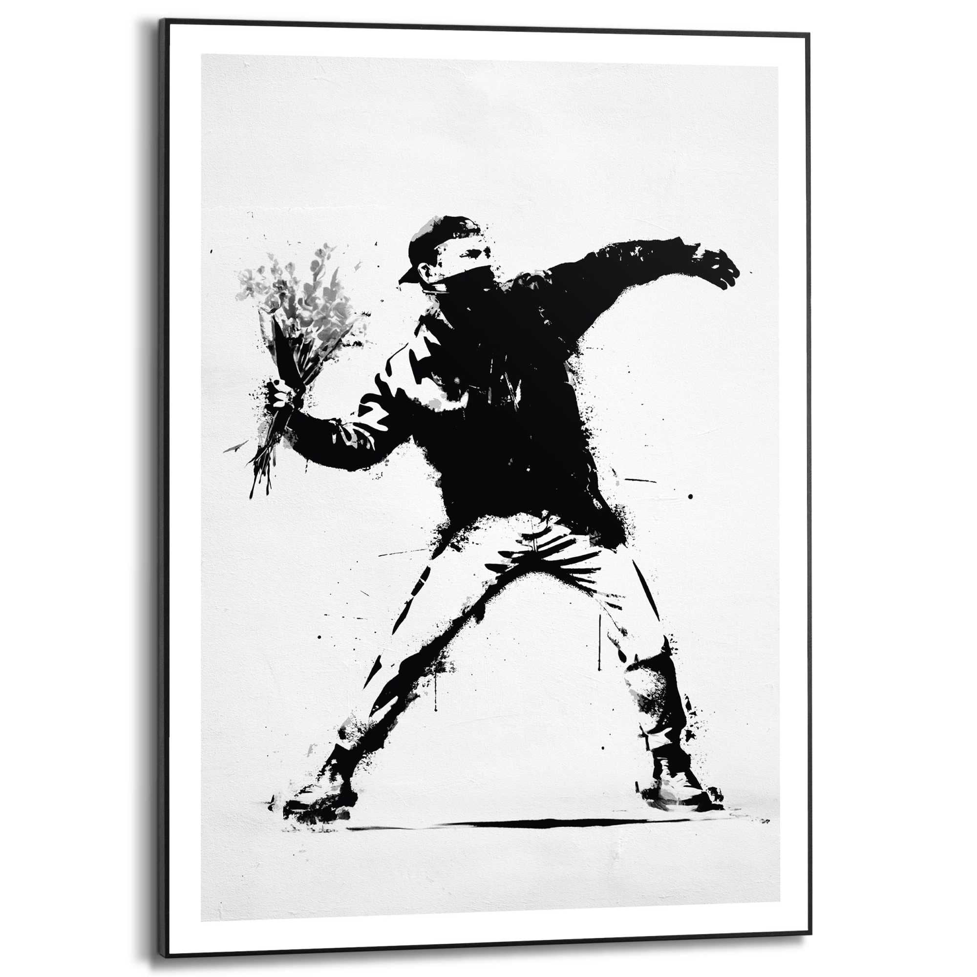 Reinders Poster "Flower Thrower" Teenager Zimmer - Banksy - Schwarz-Weiß - MDF - Kunst - 50x70 cm