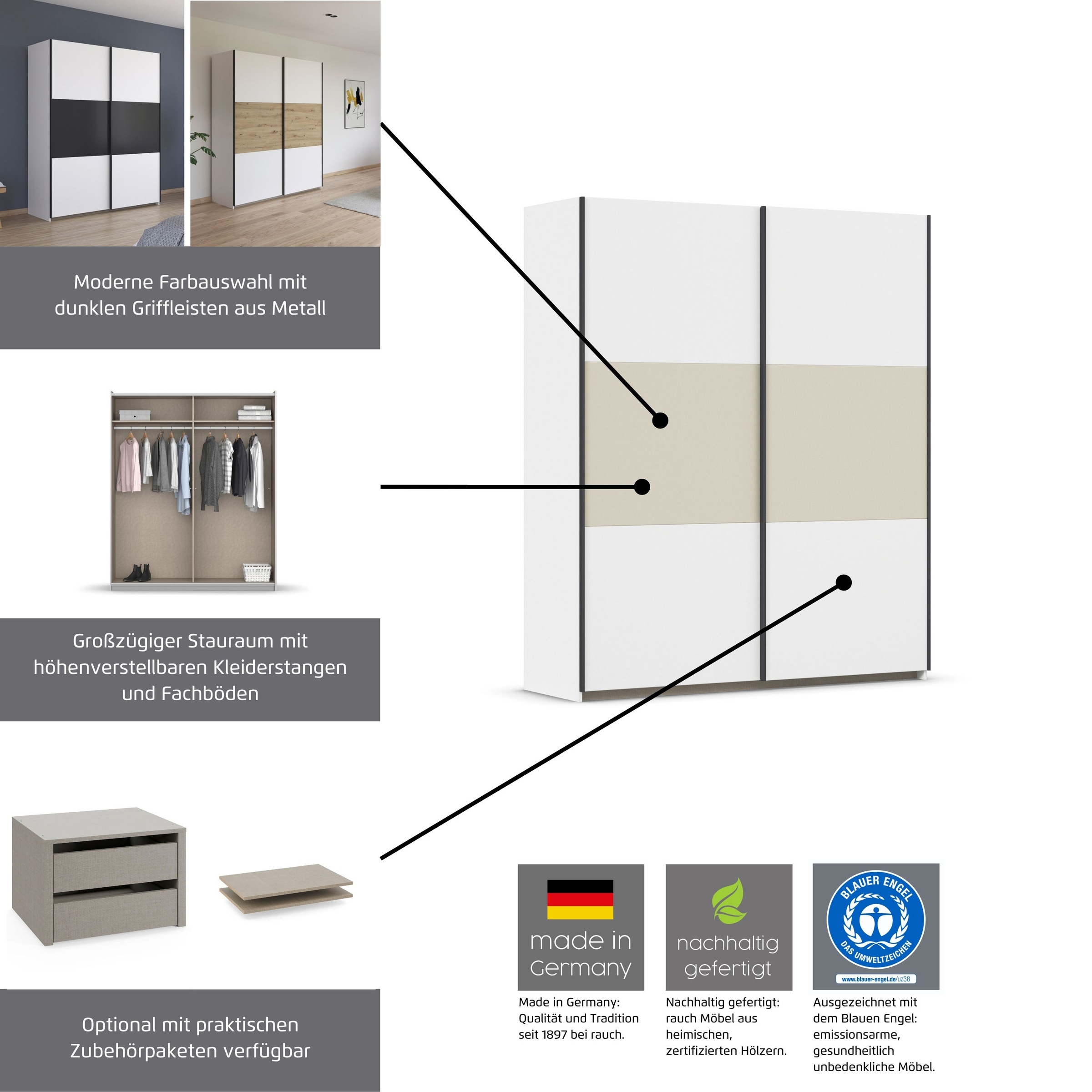 Thumbnail - rauch Schwebetürenschrank "Kleiderschrank Schrank Garderobe Garderobenschrank Wäscheschrank NEO", (in 3 verschiedenen Au...