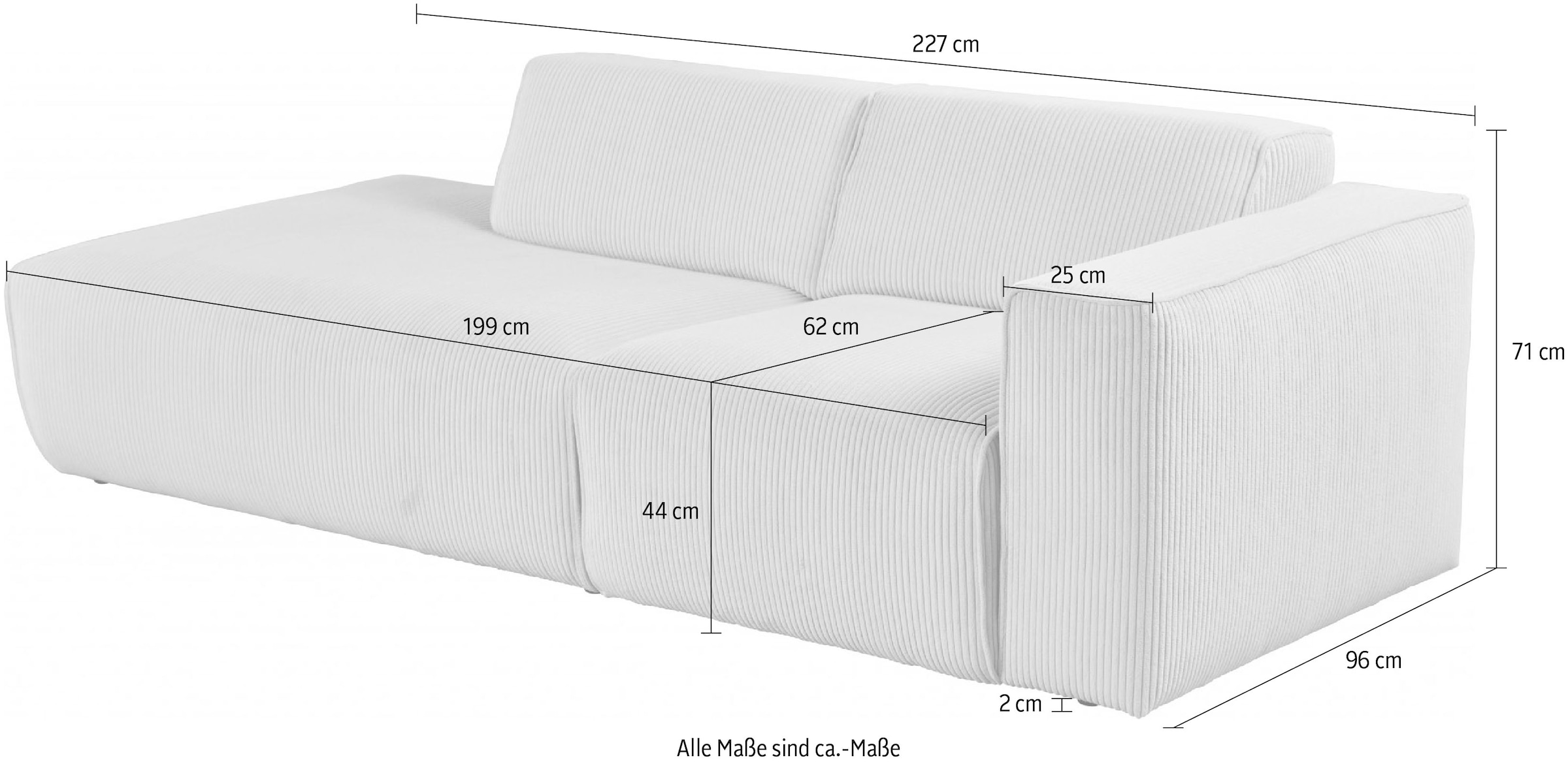 andas 2-Sitzer »Noord«, mit Kedernaht, Breite 227 cm, Cord, Struktur