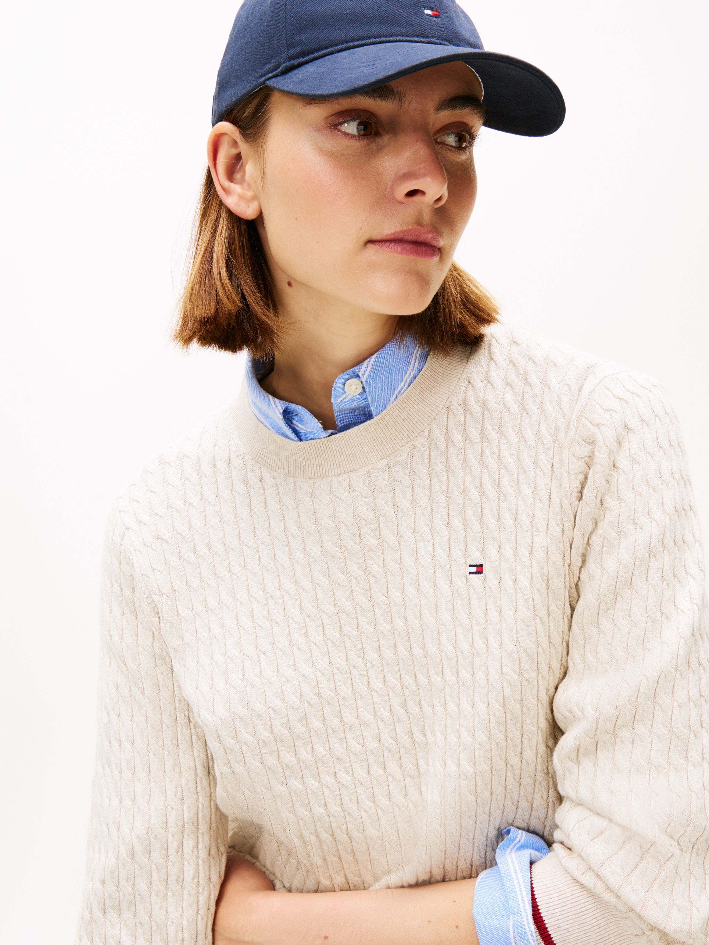 Tommy Hilfiger Rundhalspullover "CO CABLE C-NK LS SWEATER" Baumwolle, mit Z günstig online kaufen