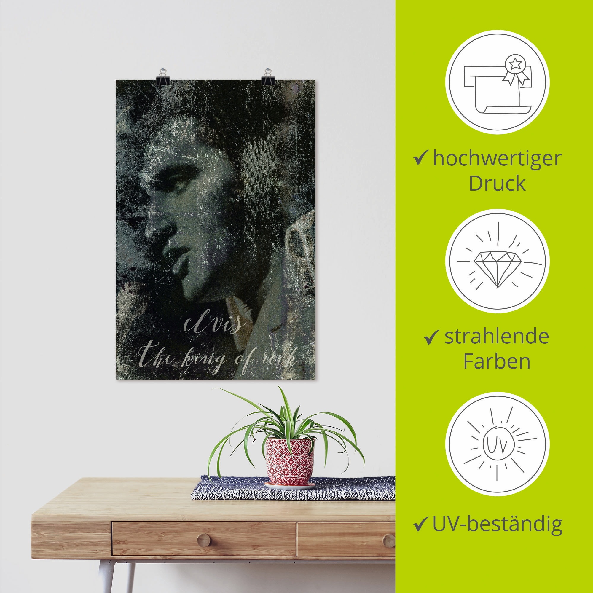 Artland Wandbild »Elvis the King«, Musiker, (1 St.), als Alubild, Outdoorbild, Leinwandbild, Poster, Wandaufkleber