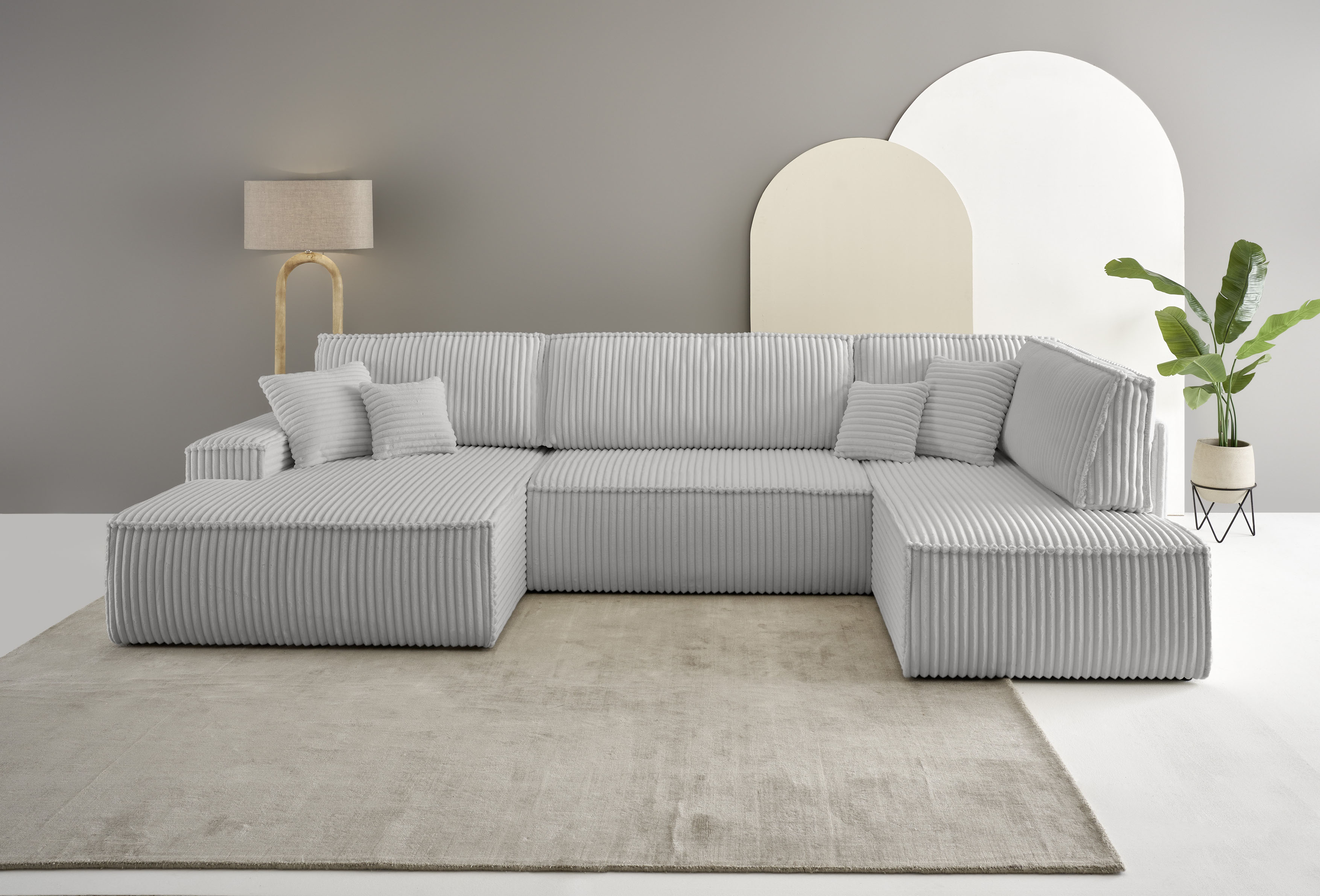 OTTO home Wohnlandschaft "FINNLEY Cord U-Form XXL 329 cm - OTTO. Verlässliche Qualität." Schlafsofa, Bettkasten, in Bouclé, Struktur fein und Mega Cord