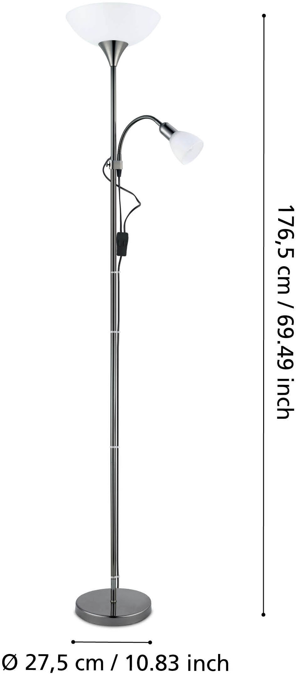 EGLO Stehlampe »UP 2 Stehlampe - Stahl - E27;E14 - 1X60W;1X18W - IP20« E27 1 Stk. Standleuchte, Leselampe, Wohzimmer, Schlafzimmer, H176,5 x Ø27,5 cm