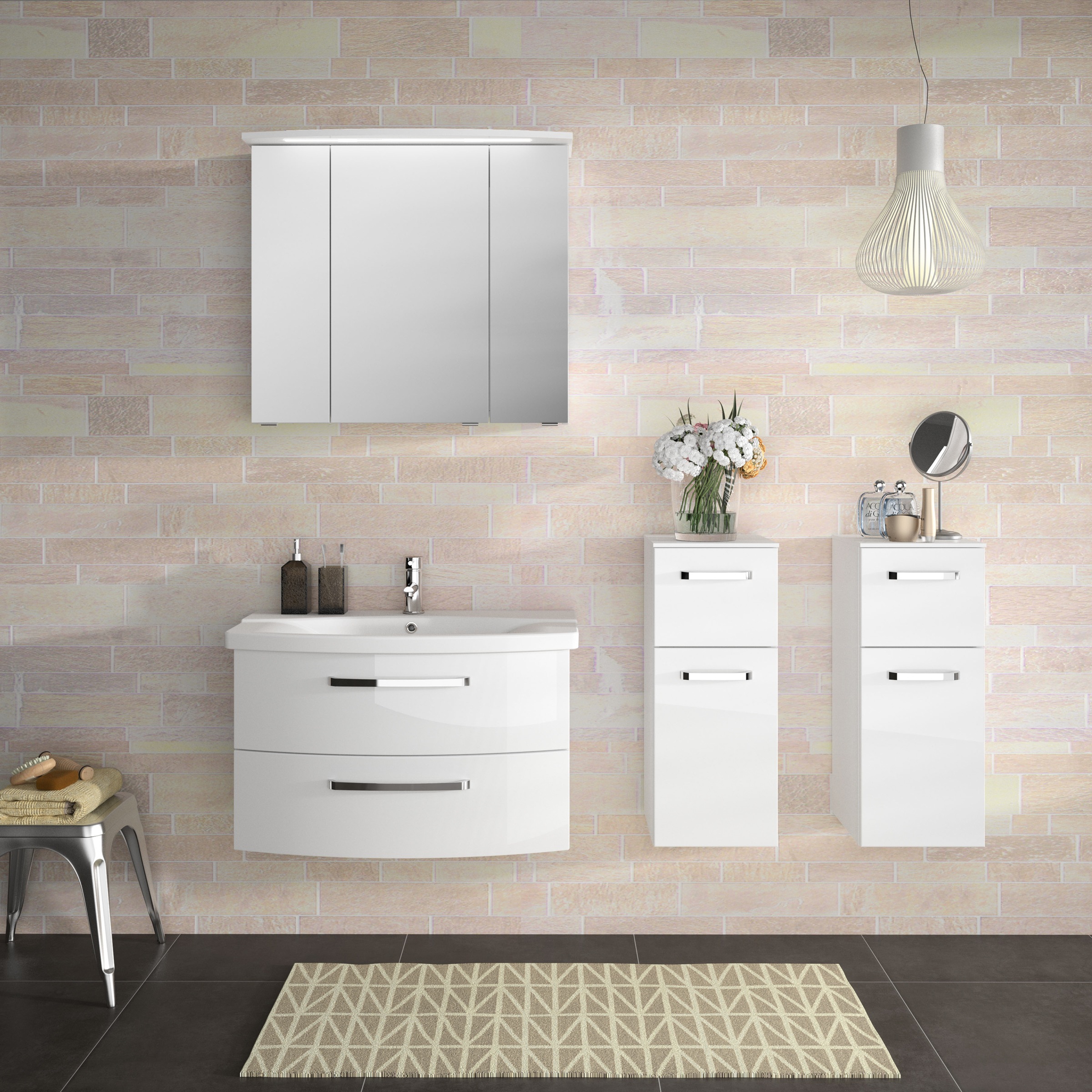 Saphir Badmöbel-Set »Serie 4010 2-teilig Keramik-Waschtisch mit LED-Spiegelschrank«, (Set), Badezimmer Set 84 cm breit, inkl. Türdämpfer, 3 Türen, 2 Schubladen