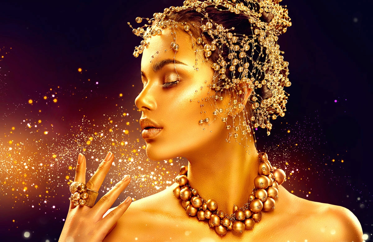 Papermoon Fototapete "GOLDEN WOMAN-SCHMUCK ART DESIGN ABSTRAKT MUSTER KUNST"