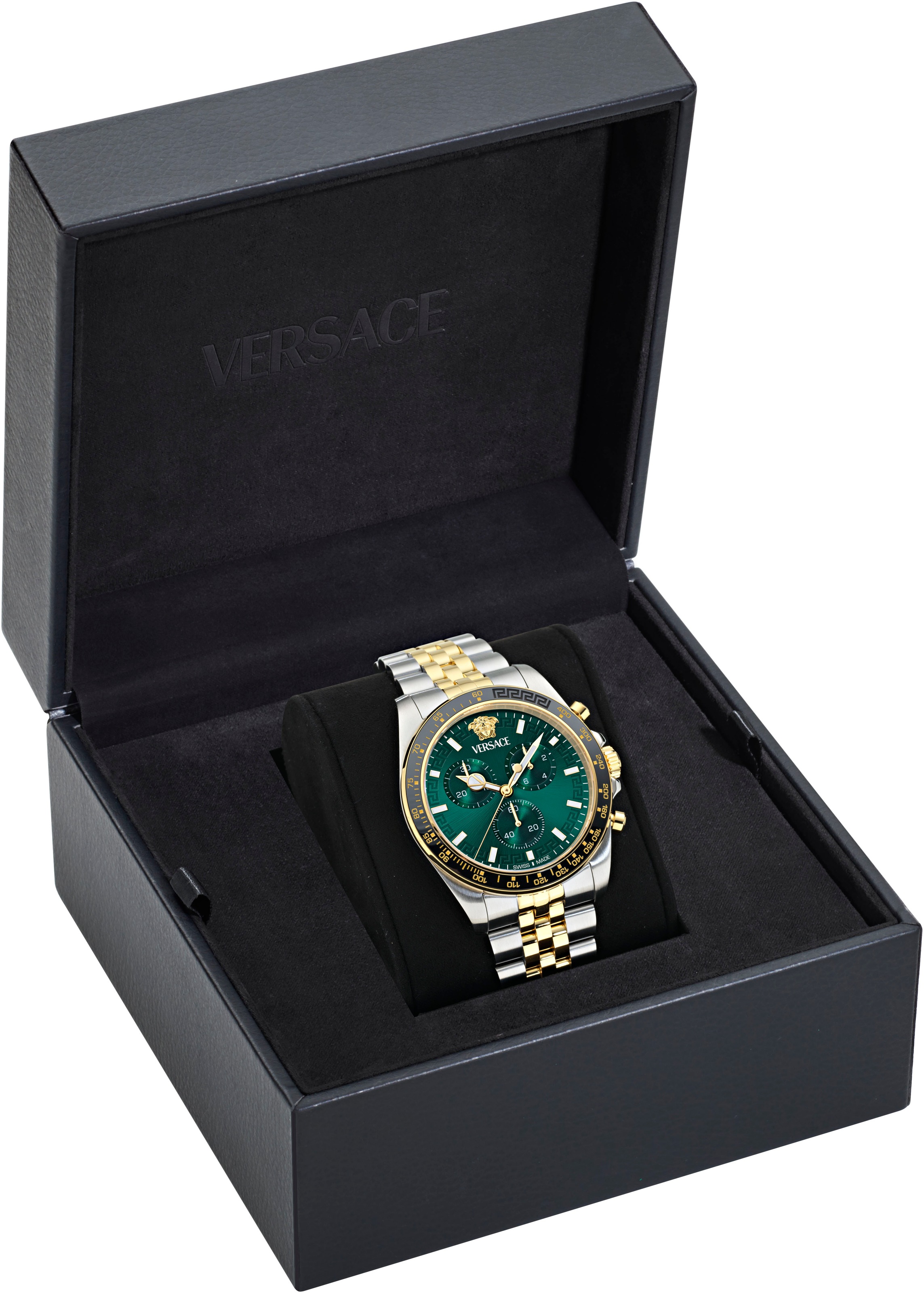 Versace Chronograph »GRECA CHRONO WAVE«, Quarzuhr, Armbanduhr, Herrenuhr, Swiss Made, Edelstahlarmband, analog