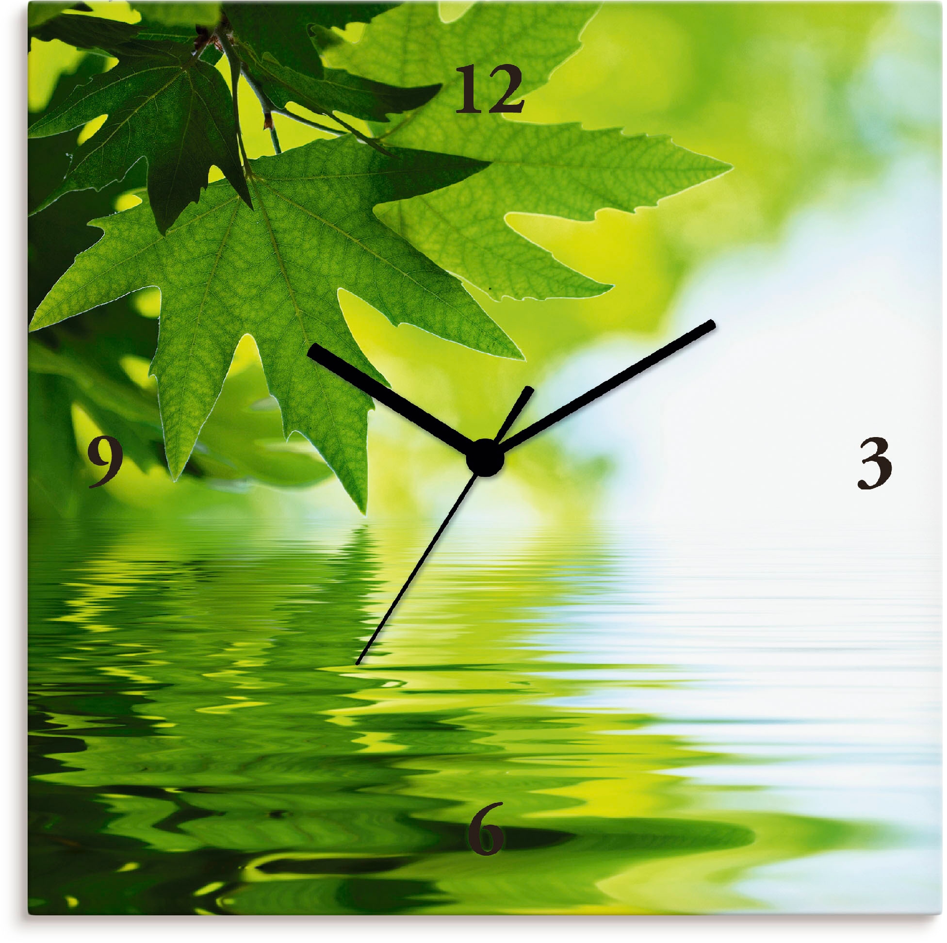 Artland Wanduhr »Grüne Blätter reflektieren BAUR ohne mit Tickgeräusche oder | Wasser«, Funkuhrwerk, lautlos Quarz- im wahlweise