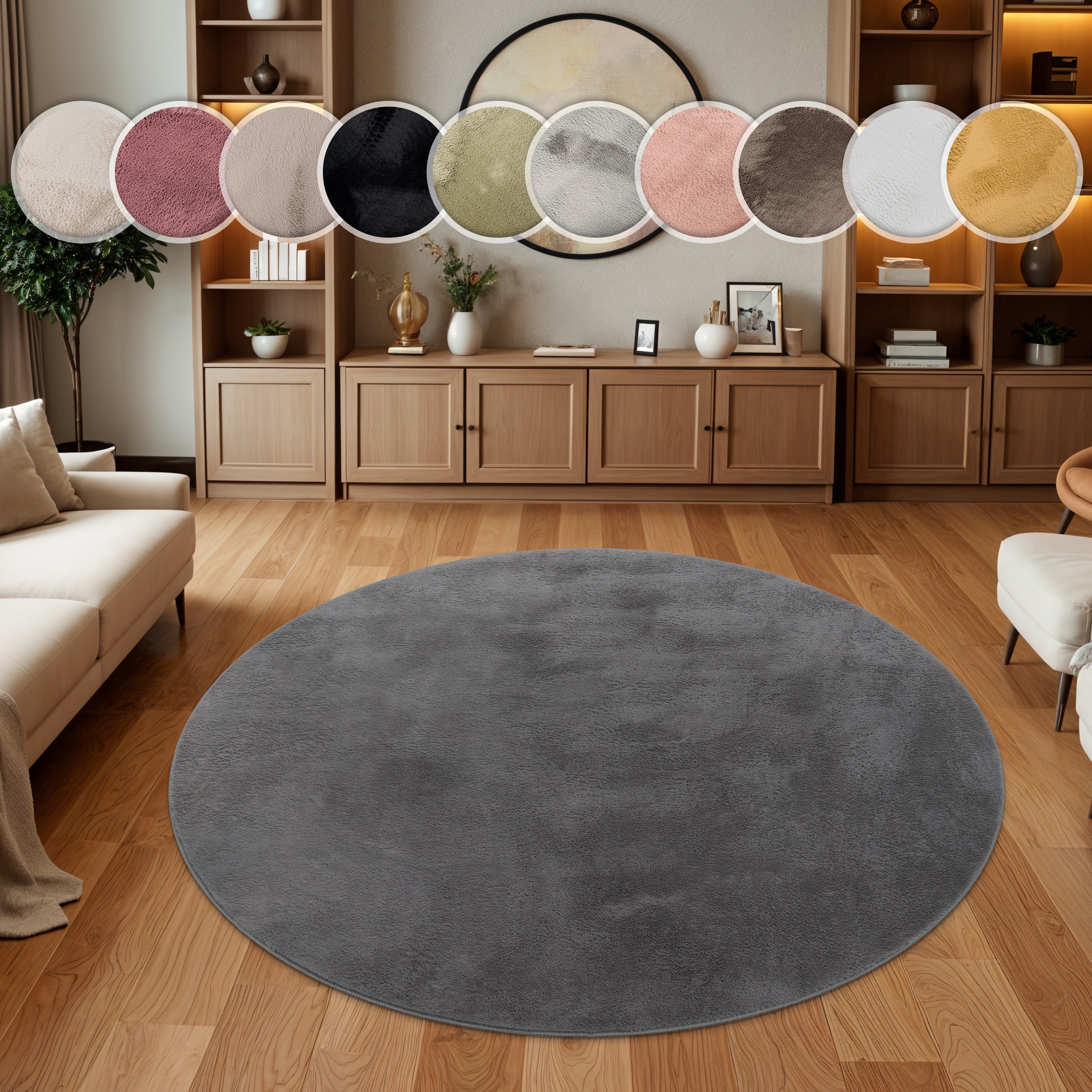 Paco Home Fellteppich "Kunstfell Soft 380" rund 14 mm Höhe Langflor, Kusche günstig online kaufen