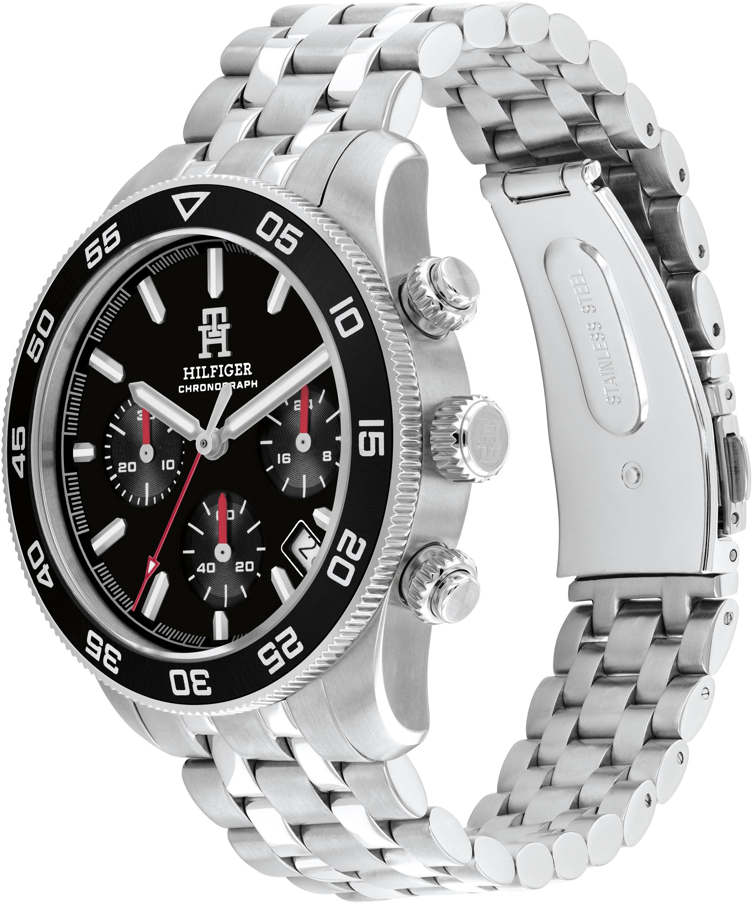 Tommy Hilfiger Chronograph »TH85 CHRONOGRAPH«, Quarzuhr, Armbanduhr, Herrenuhr, Edelstahlarmband, analog, Tag