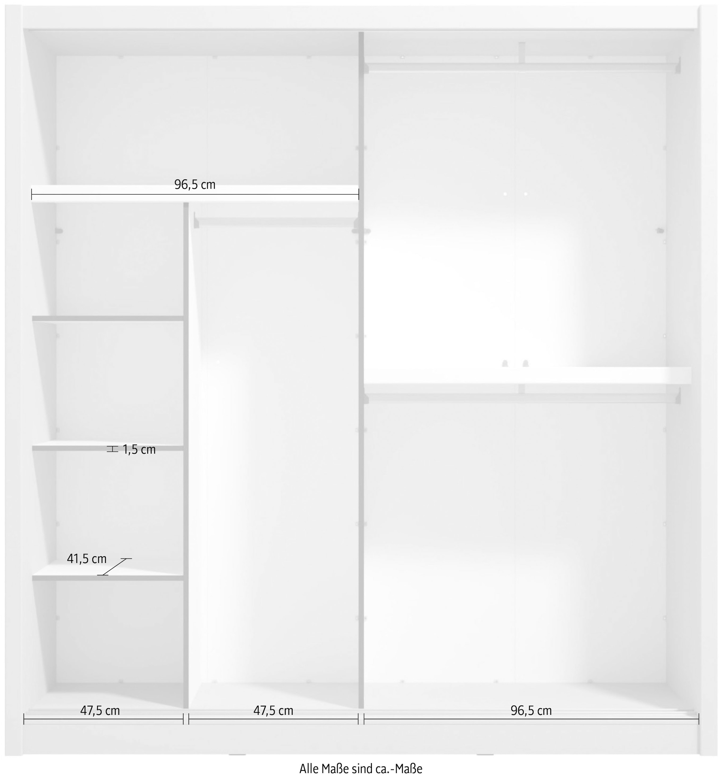 INOSIGN Schwebetürenschrank »Albi, Schlafzimmerschrank, Wäscheschrank in cashmere oder weiß«, Kleiderschrank mit Spiegel MIT Innenausstattung,FSC®-zertifiziert