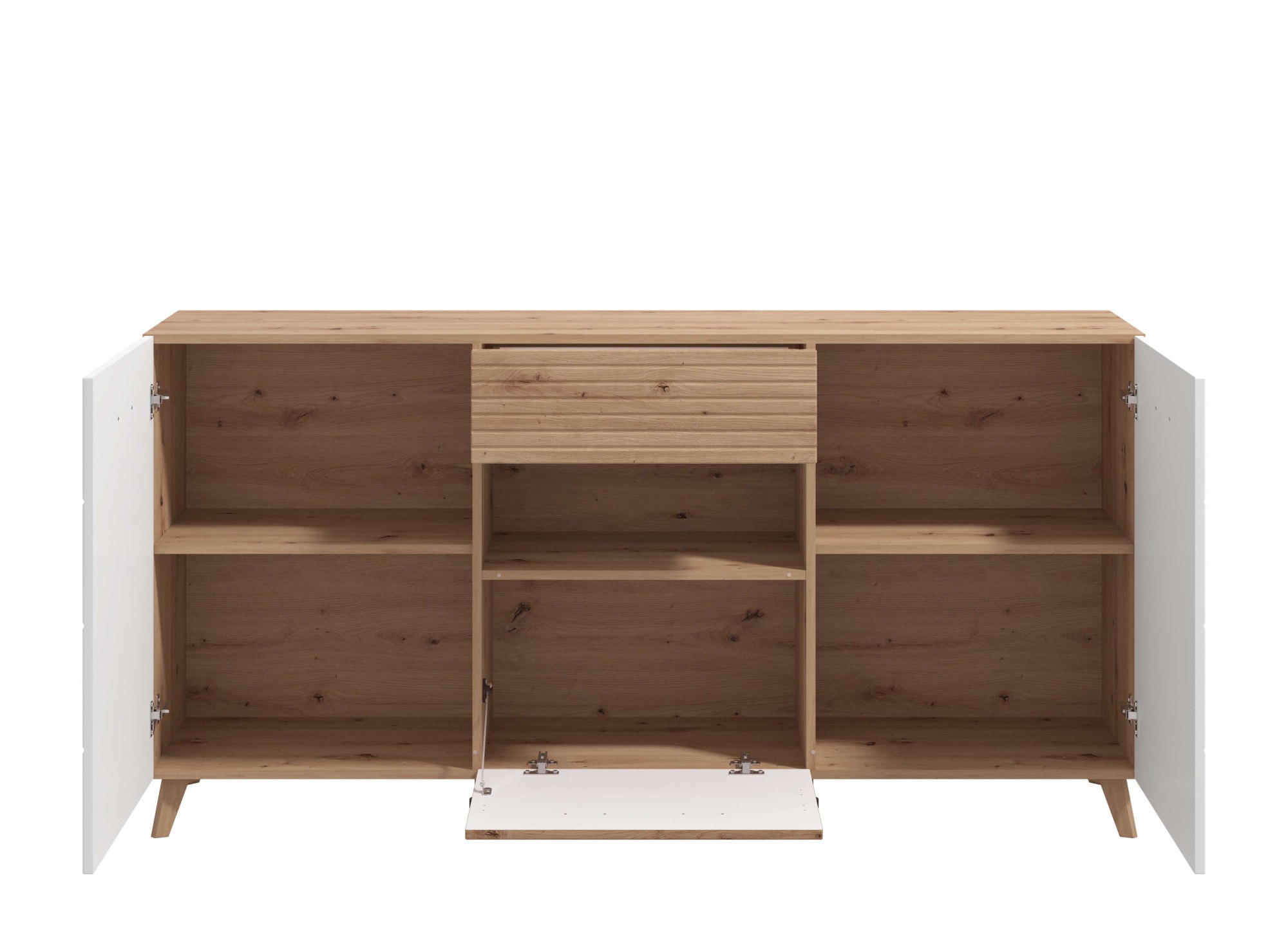 INOSIGN Kommode »Bretagna Sideboard, Schubladenschrank, Breite 173 cm«, viel Stauraum, mit Holzgriffen, mit drei Regalen, in Artisan Eiche