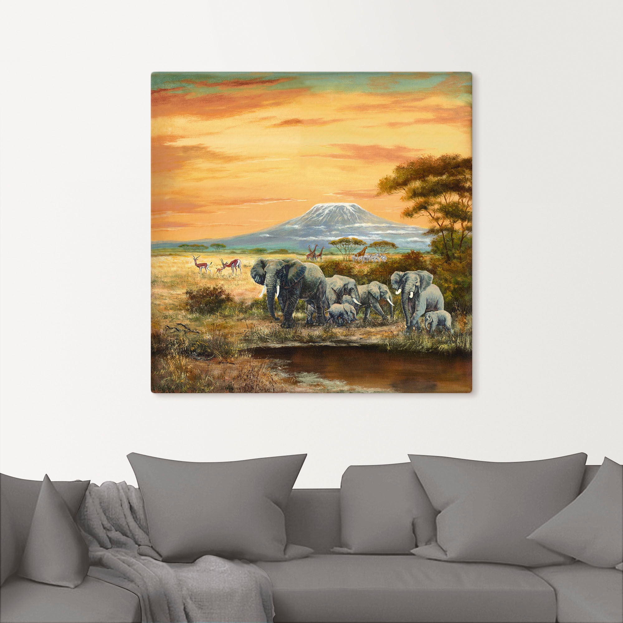 Artland Wandbild "Afrikalandschaft mit Elefanten", Wildtiere, (1 St.), als günstig online kaufen