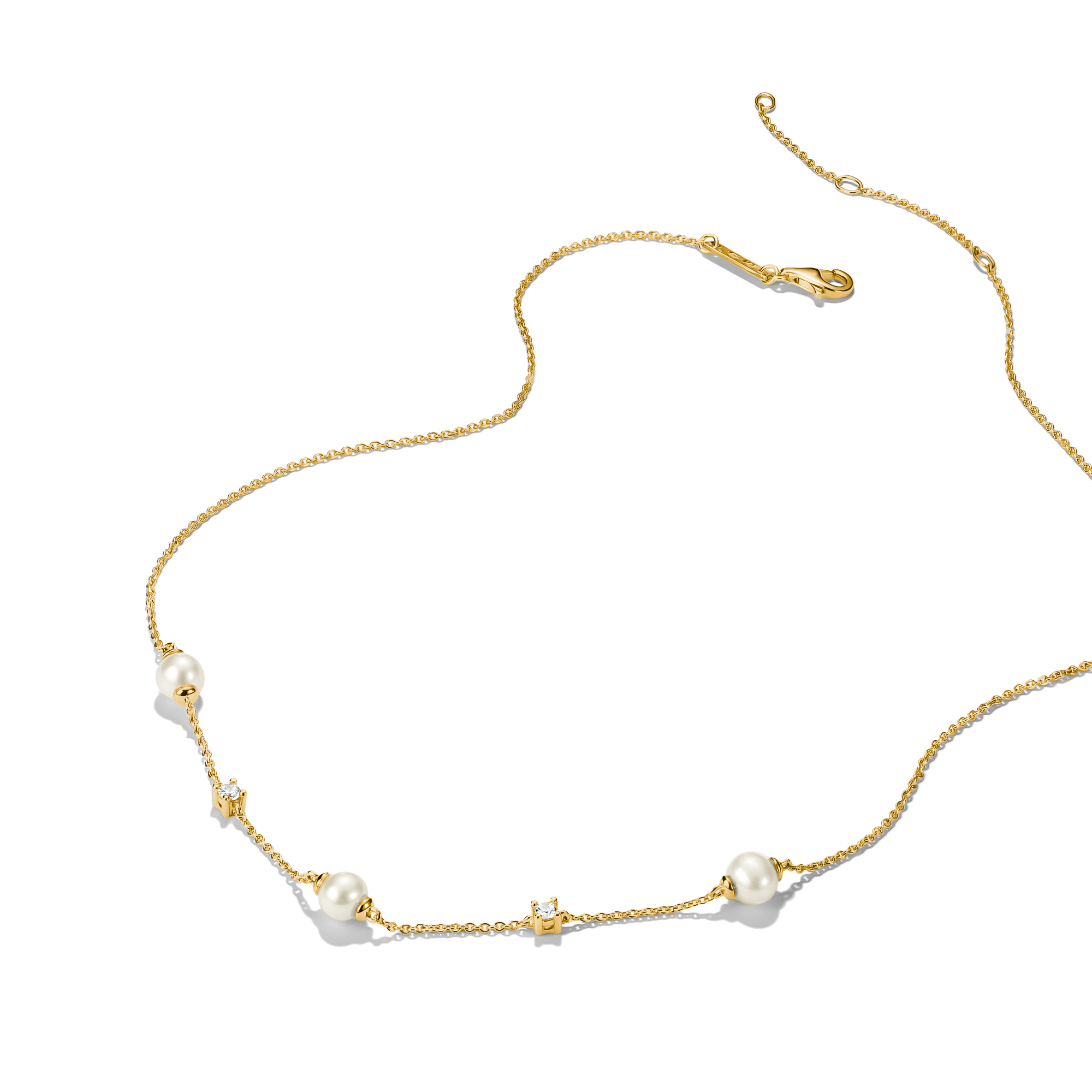 THOMAS SABO Kette mit Anhänger »Kette mit Perlen gelbgoldfarben« mit Zirkonia (synth.) - mit Süßwasserzuchtperle
