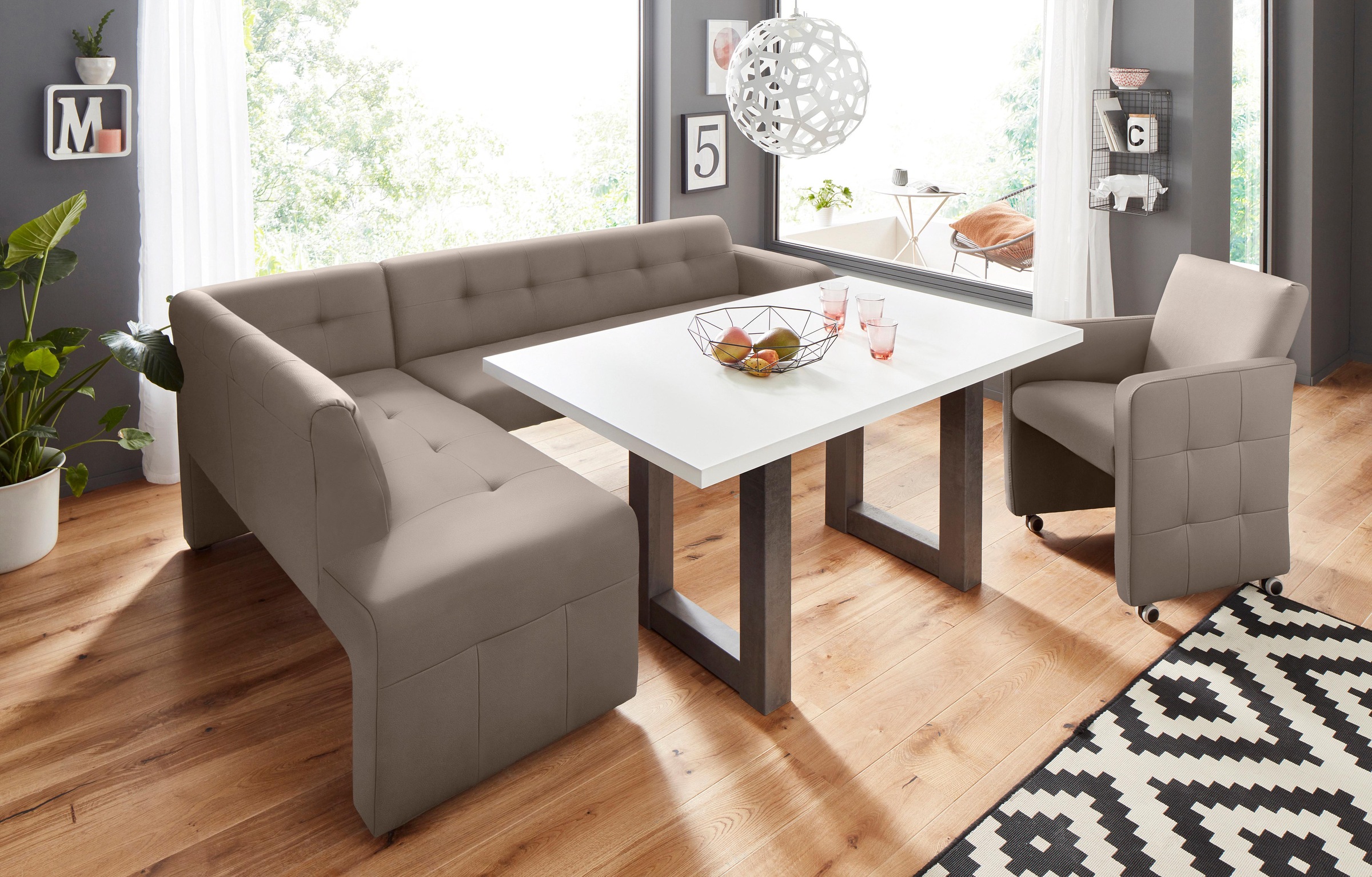 exxpo - sofa fashion Eckbank »Barista mit toller Detailverarbeitung, hohe Bodenfreiheit«, Komfortsitzhöhe 49cm, Frei im Raum stellbar