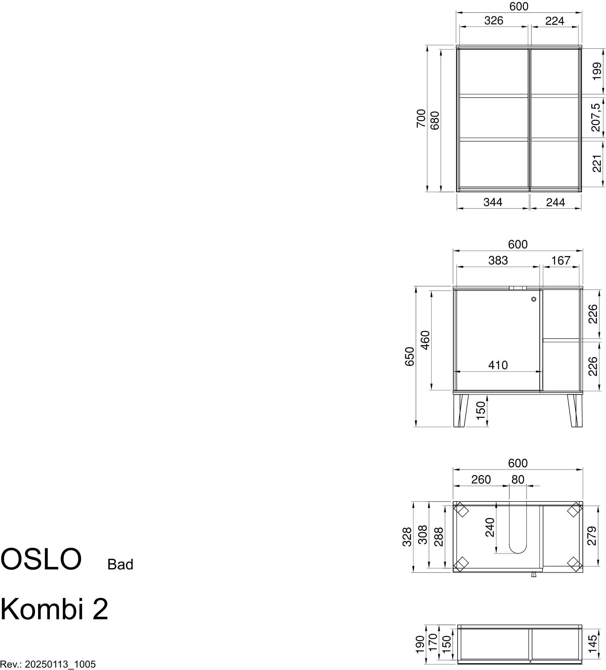 INOSIGN Badmöbel-Set »OSLO, Bad im skandinavischen Design, 2-teiliges Badezimmer«, (Set, 2 St.), Unterschrank und Spiegel, in zwei Farben verfügbar, viel Stauraum