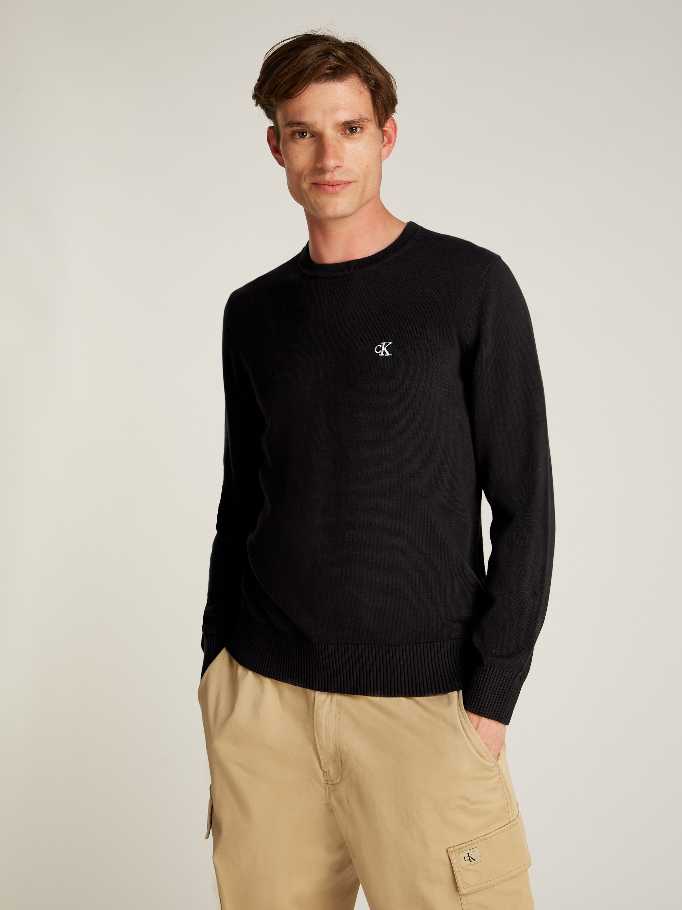 Rundhalspullover »MODERN CREW NECK SWEATER«, Logodruck, Rundhals