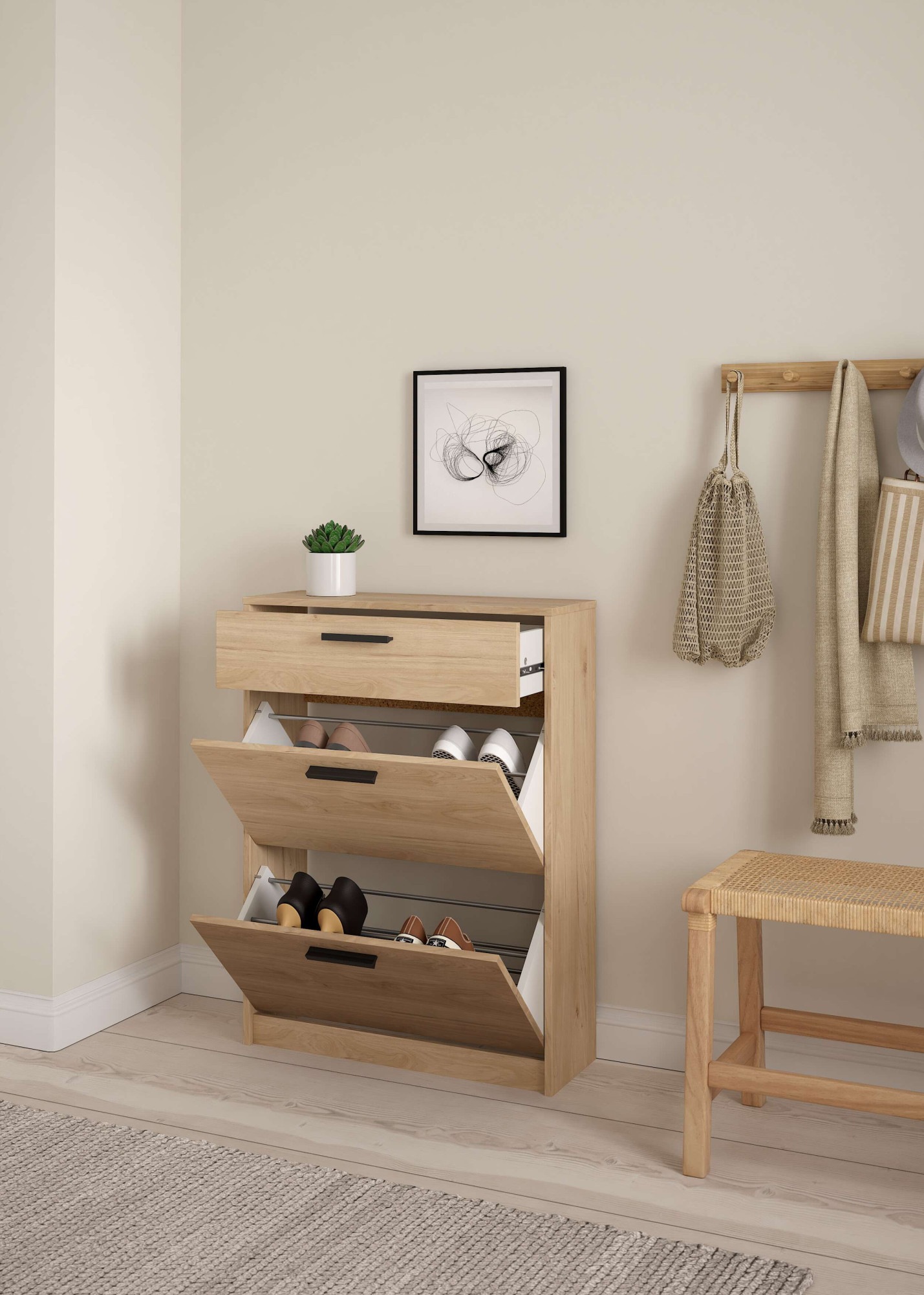 Home affaire Schuhkommode »Escape, praktischer Schuhschrank mit platzsparendem Design« Packung,  Schuhschrank mit 2 Klappen und Schublade für den Flur