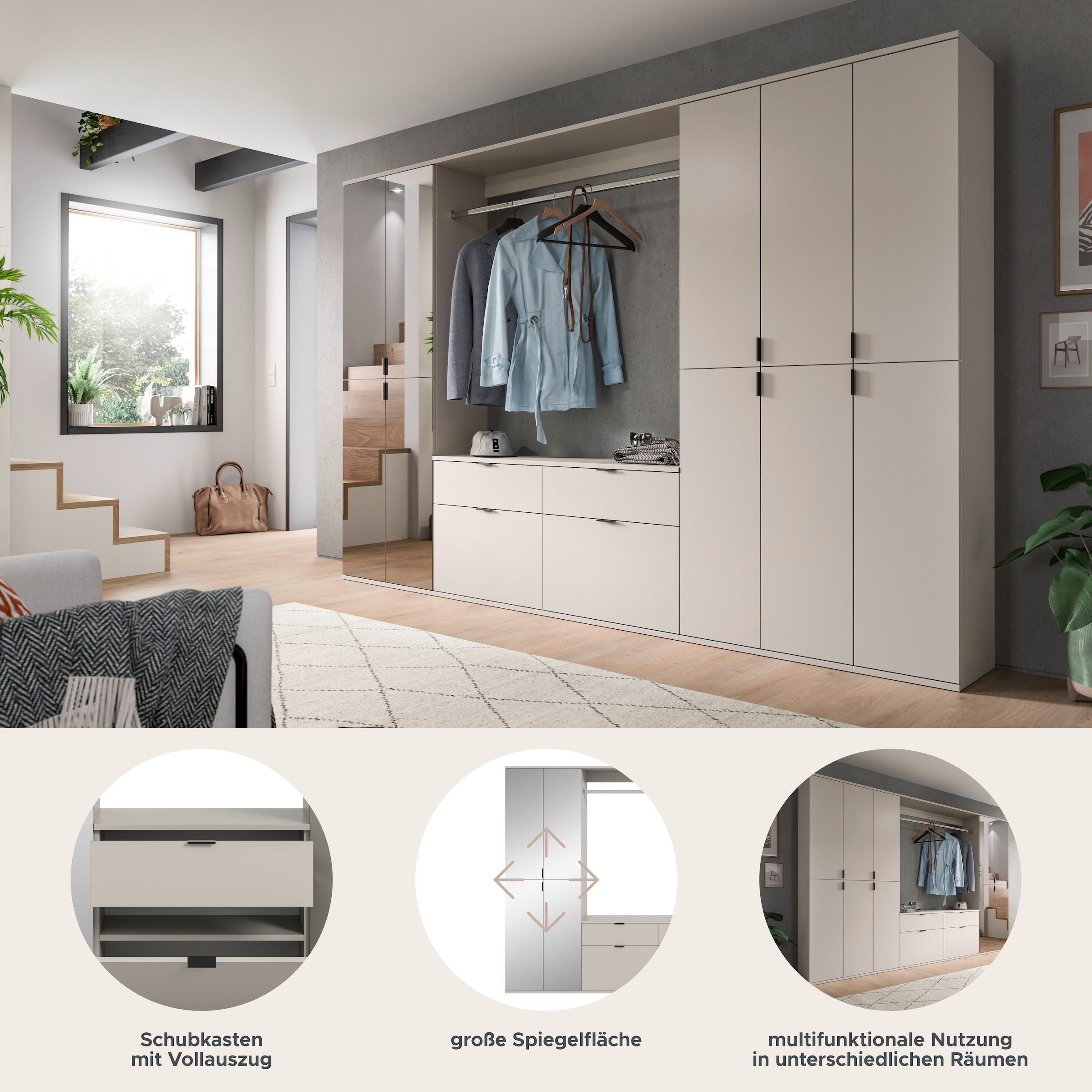 Home affaire Garderoben-Set »TRONDHEIM, 6-teilig, Breite 273cm, individuell platzier- & erweiterbar« Set, bestehend aus: 3x Garderobenschrank & 3-tlgs. Zwischenbauelement, 5 Stk. tlg.