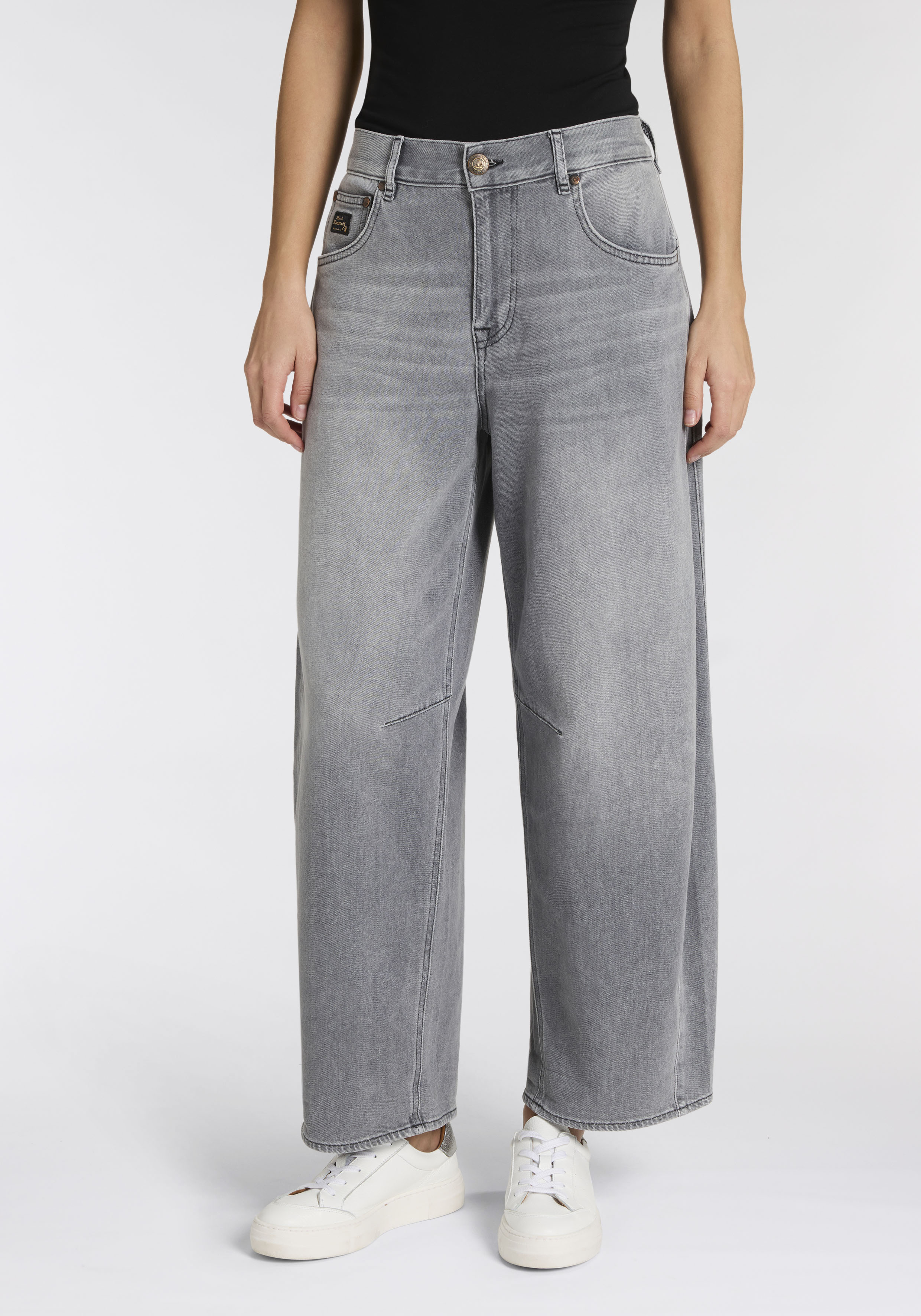 Herrlicher 5-Pocket-Jeans "Barrow Denim Grey Light Stretch" Barrel Fit mit hohem Bund