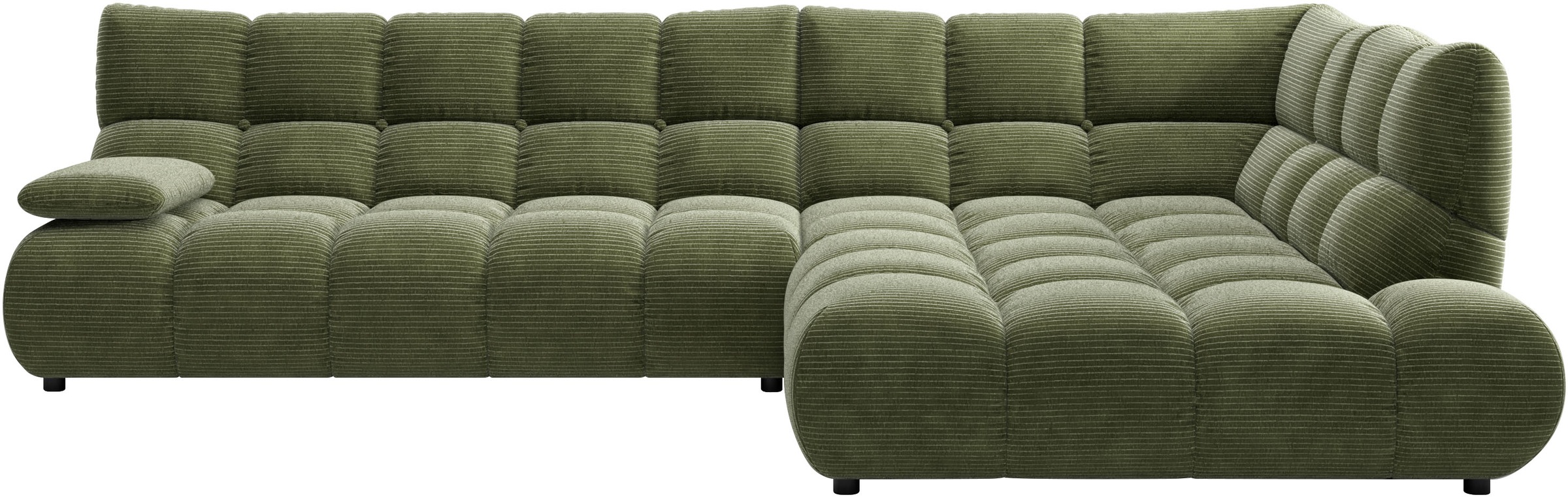 Home affaire Ecksofa "Cozy Bubble, mit klappbarer Armlehne, Breite 324 cm" mit eleganter Steppung, Rundumbezug & weicher Polsterung
