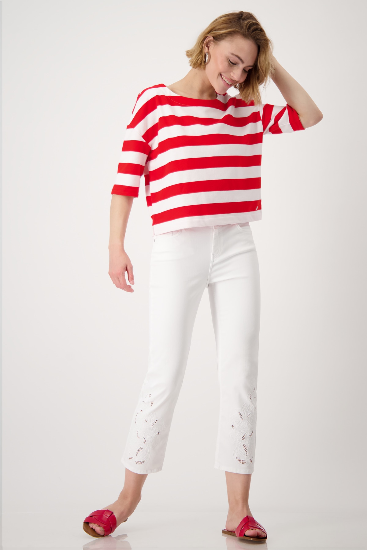 Monari Sweatshirt »Sweatshirt Ringel«, Mit tiefem Rundhalsausschnitt