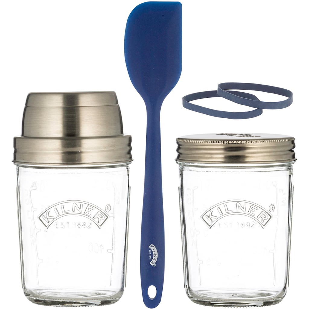 KILNER Teig Shaker, (Set, 4 tlg.), Sauerteig-Herstellungs-Set, auch f. Pfannkuchen, Naan-Brote, Pizza, ..