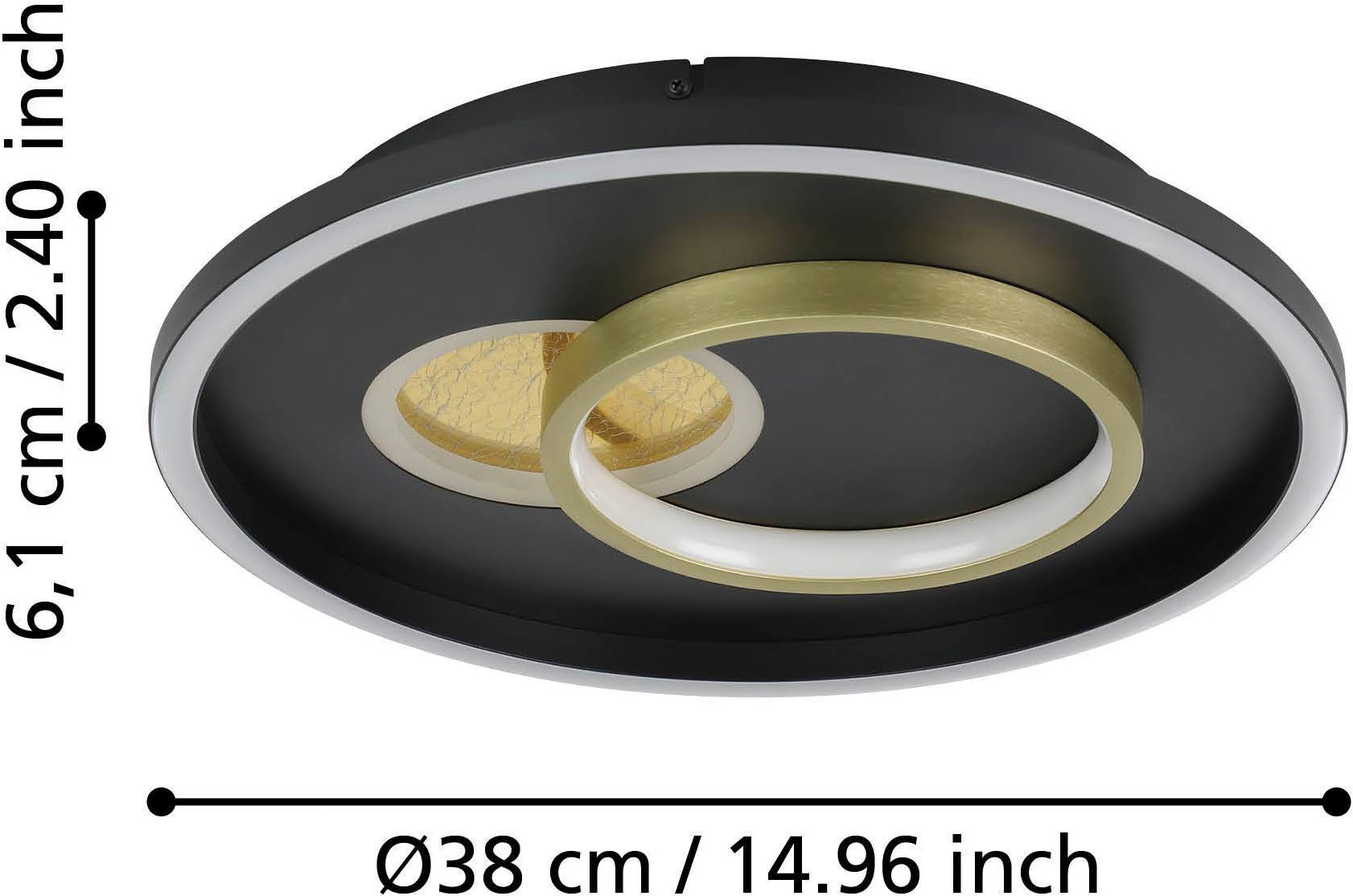 EGLO Deckenleuchte »Tiriolo LED Deckenlampe, geometrisch, Metall und Kunststoff, Flurlampe« LED-Modul 1 Stk. Warmweiß Wand-/Deckenleuchte - H6 x Ø38 cm - schwarz, gold - 14W;8,5W inkl.