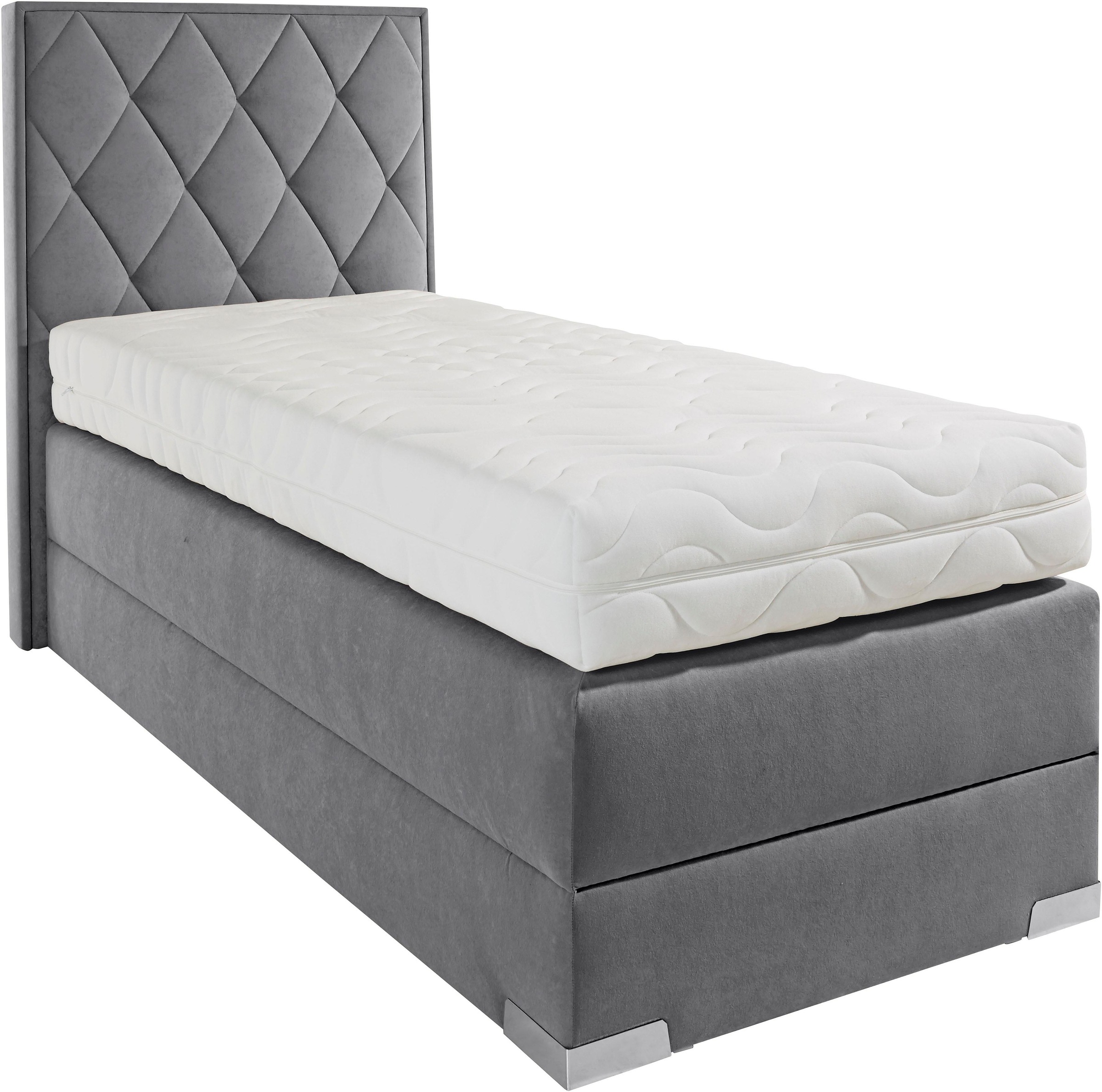 Boxspringbett, grau (dunkelgrau), B:100cm L:212cm, Bezug der Obermatratze: 100% Polyester, Bezug abnehm- und waschbar bis 60C;Unterbox und Kopfteil: Microvelours-Bezug (100% Polyester), WESTFALIA SCHLAFKOMFORT, Komplettbetten, Boxspringbett 9