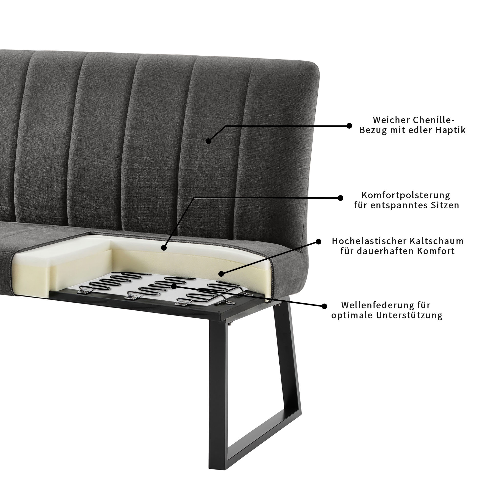 OTTO home Bank »Hennia« weicher Chenillebezug, dekorative Steppung, schwarzes Metallgestell