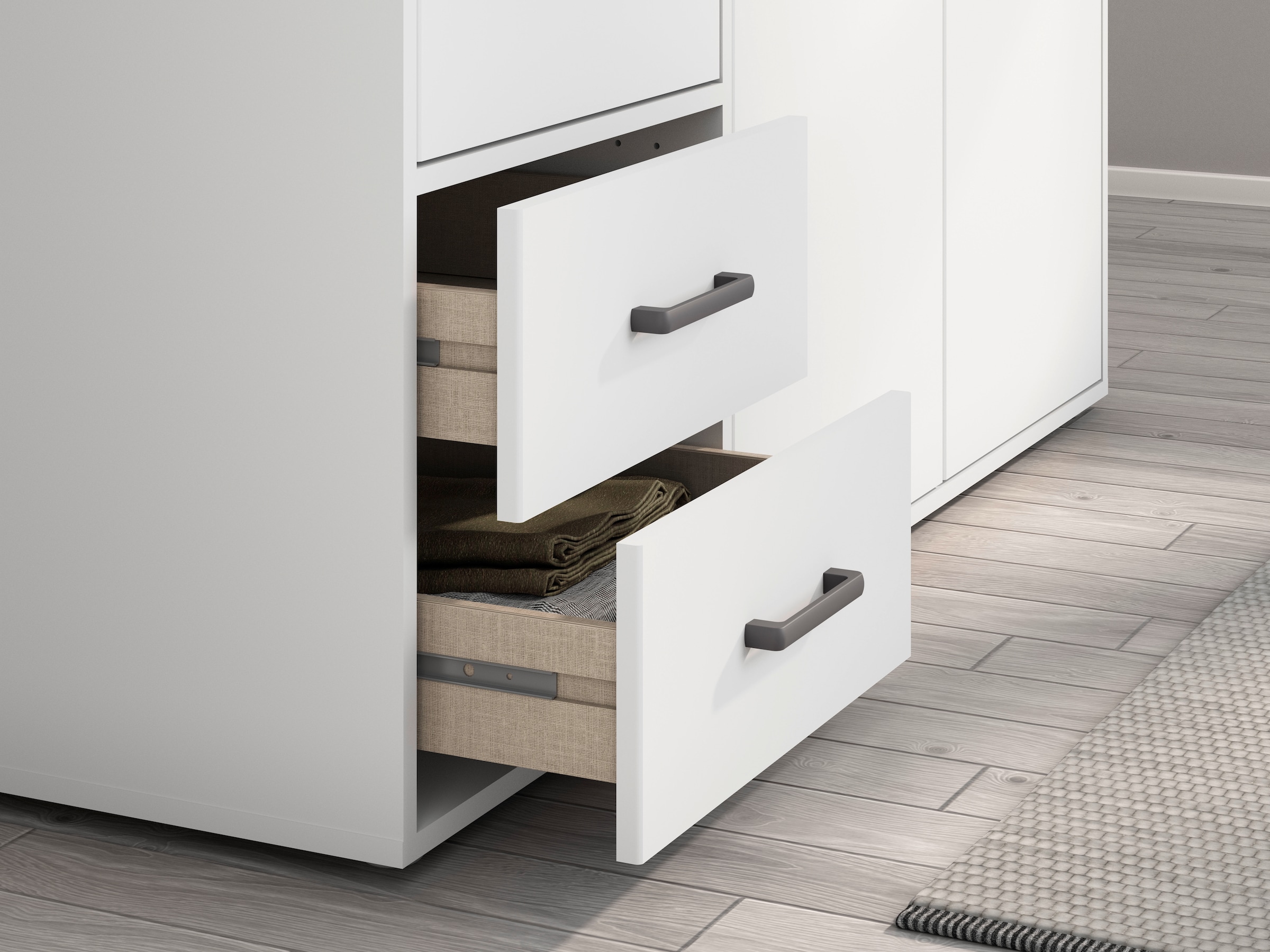 rauch Drehtürenschrank »Kleiderschrank Schrank Garderobe Wäscheschrank VOYAGER«, (in 3 verschiedenen Ausstattungen BASIC/CLASSIC/PREMIUM), mit modernen Griffen in Graumetallic, inkl. Schubkästen und Spiegel
