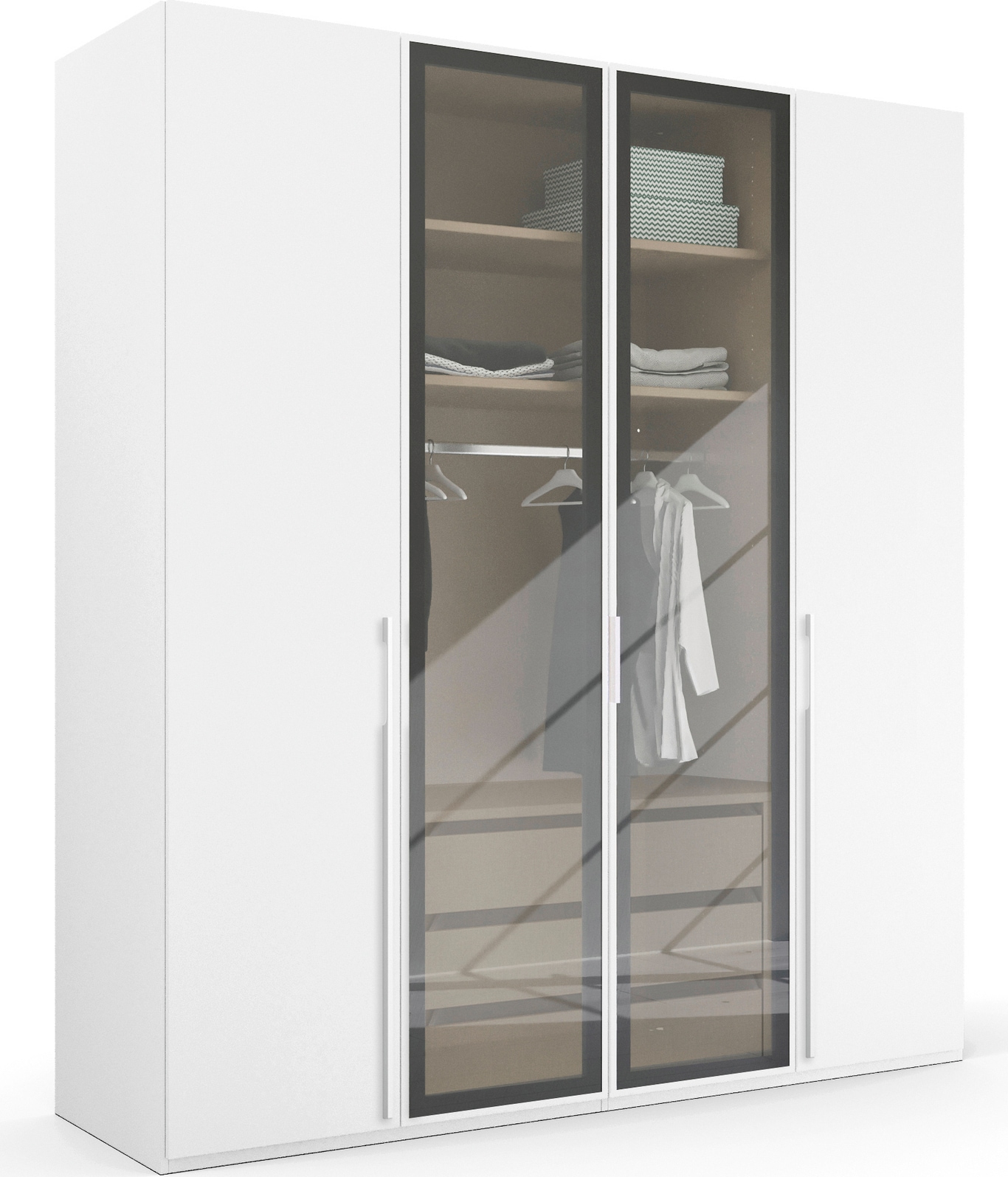 rauch Drehtürenschrank »Kleiderschrank Schrank Garderobe SKAT SHINE mit hochwertigem,«, transparentem Grauglas inkl. umfangreichem Zubehör MADE IN GERMANY