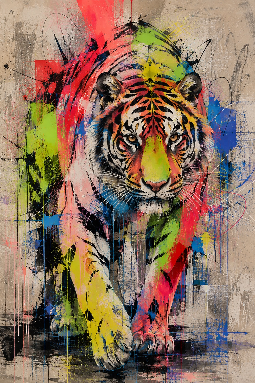 queence Acrylglasbild »Urban Art Bunter Tiger« Abstrakt | Tiere | Tiger 1 Stk. tlg. Wandbild Wohnzimmerdeko buntes Tiermotiv Abstrakte Kunst