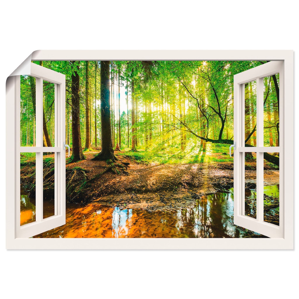 Artland Wandbild »Fensterblick - Wald mit Bach«, Wald, (1 St.)