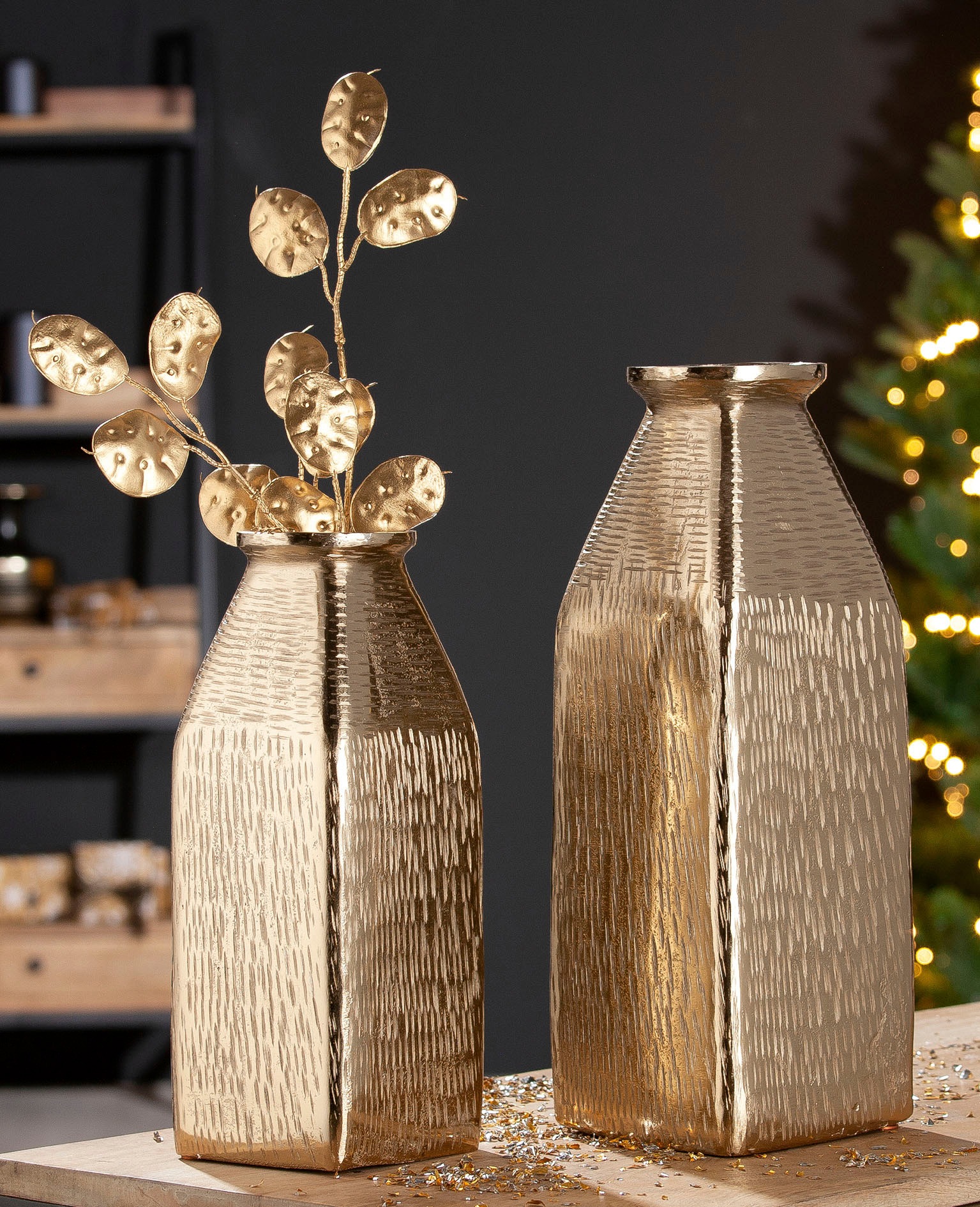 GILDE Tischvase "Lola, Dekovase" Vase aus Aluminium, mit geritzter Oberfläc günstig online kaufen