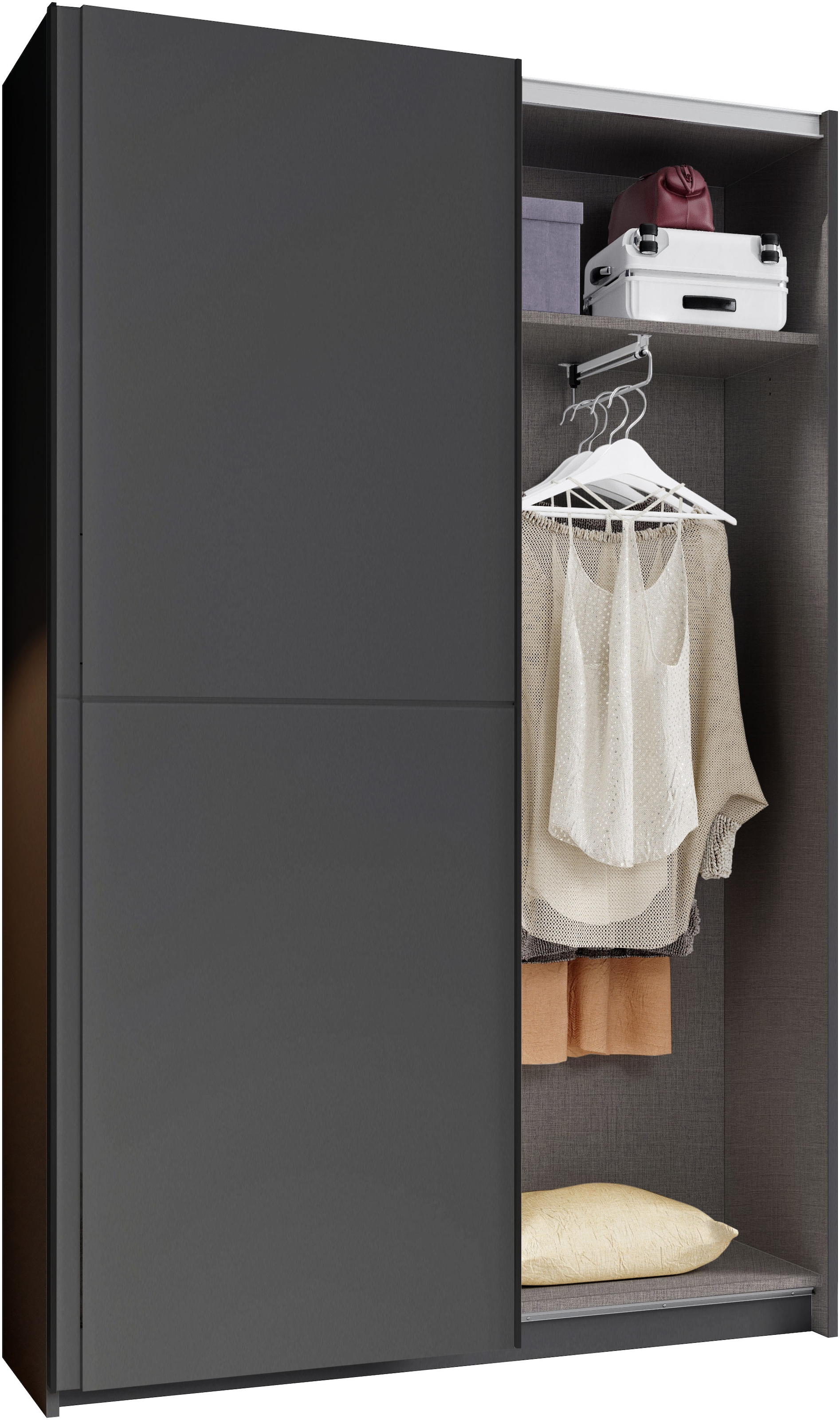 Schlafkontor Schwebetürenschrank »Heimo/Fast Schrank Kleiderschrank Garderobe«, geringe Tiefe, ausziehbarer Kleiderstange, Garderobenschrank, 6 Böden